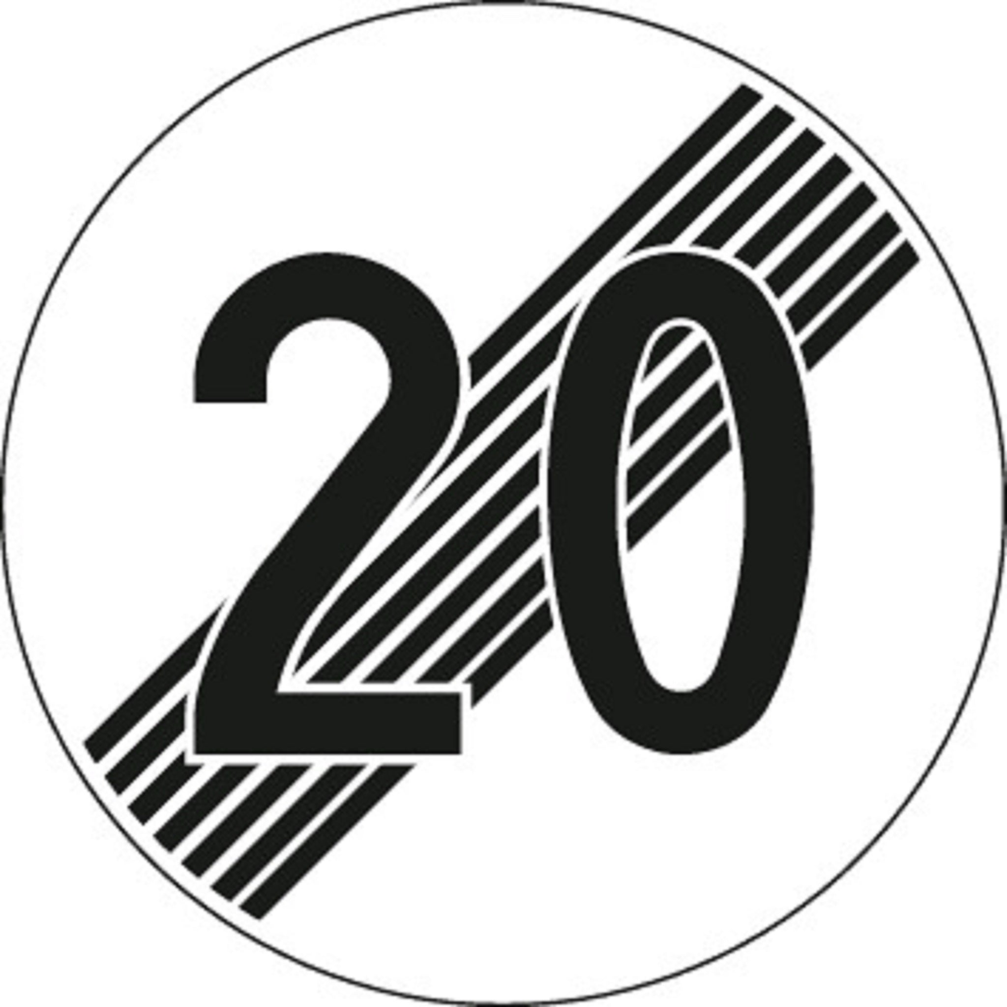 20 km/h Ende der Hochstgeschwindigkeit 2.53 Vorschriftssignale | R1, R2, R3 | SSV