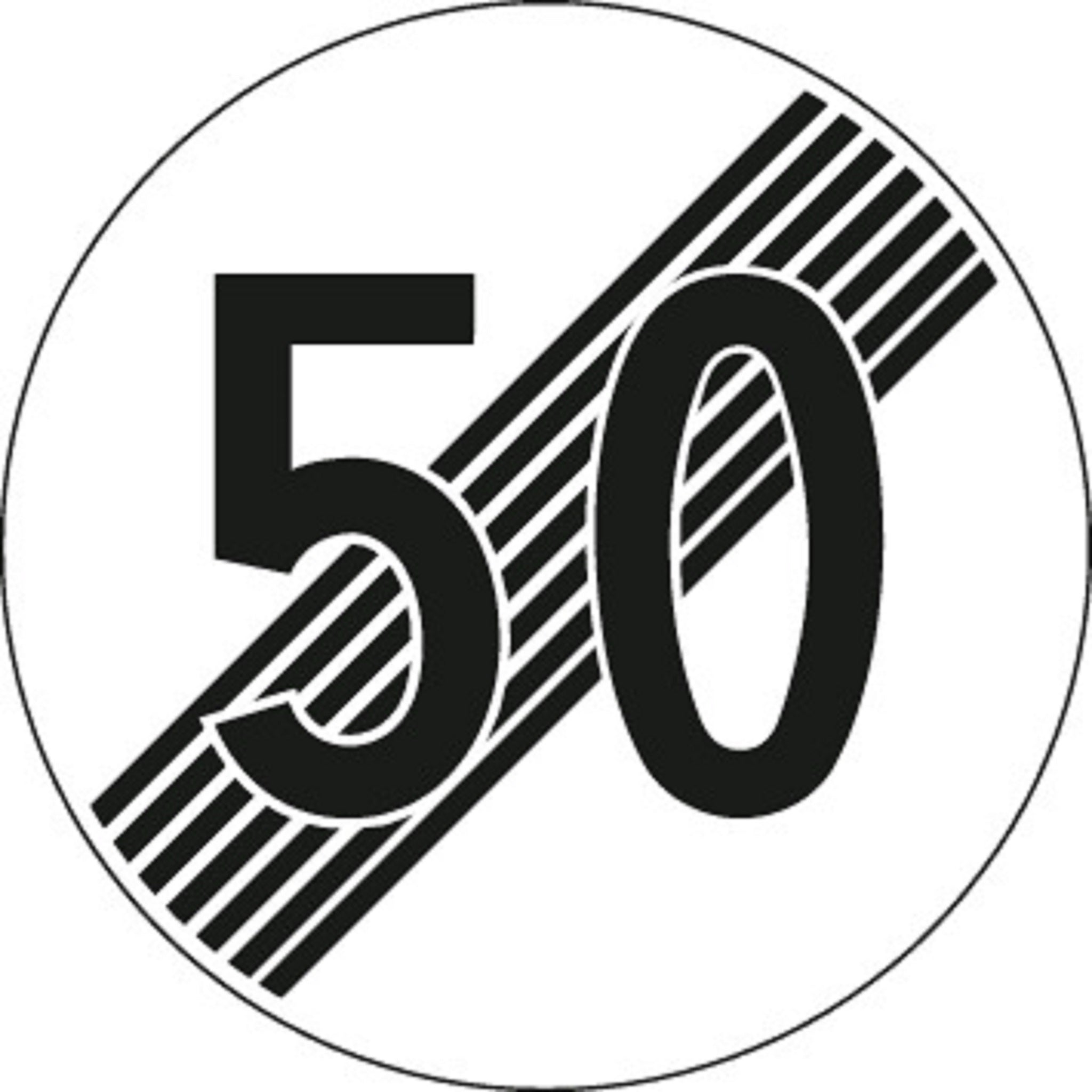 50 km/h Ende der Hochstgeschwindigkeit 2.53 Vorschriftssignale | R1, R2, R3 | SSV