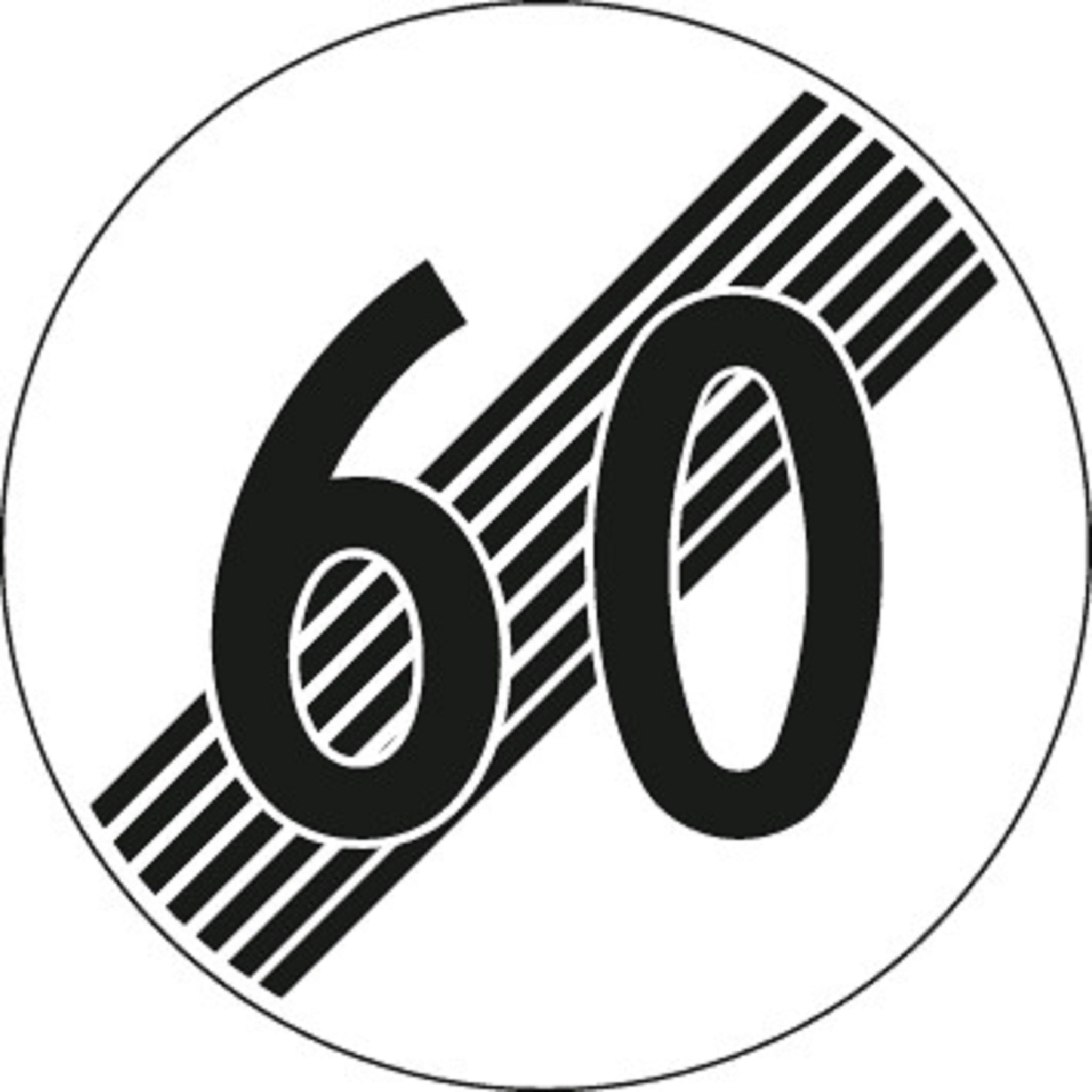 60 km/h Ende der Hochstgeschwindigkeit 2.53 Vorschriftssignale | R1, R2, R3 | SSV