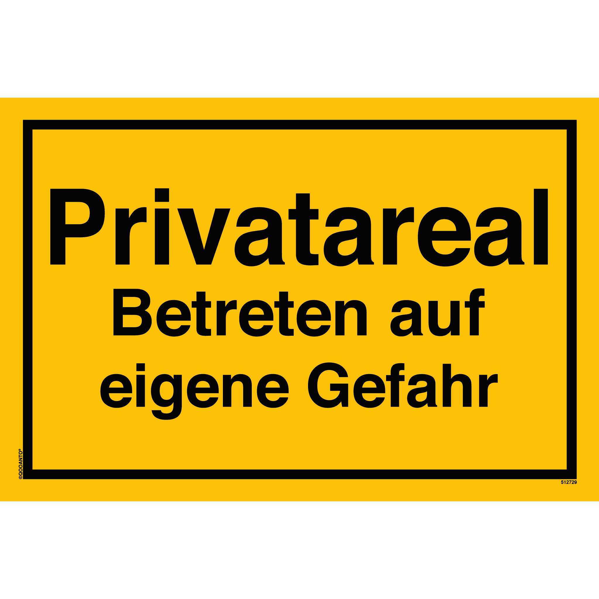 Privatareal Betreten auf eigene Gefahr, gelb, Schild