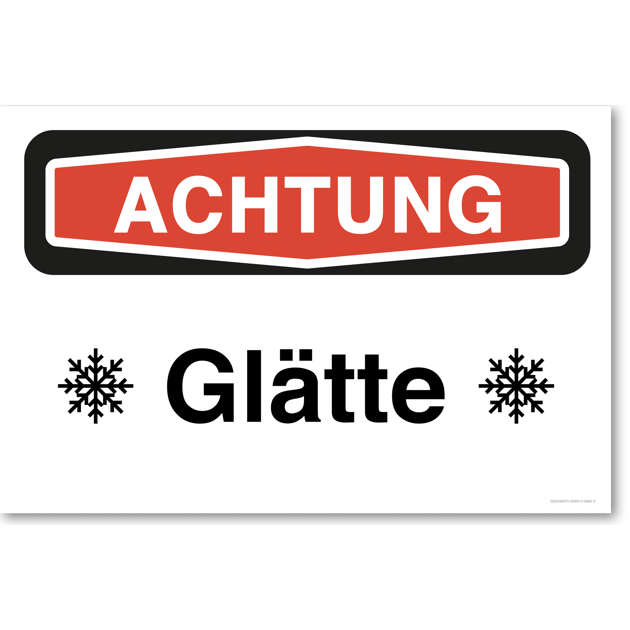 Achtung Glätte (mit Schneeflocken), weiss, Schild