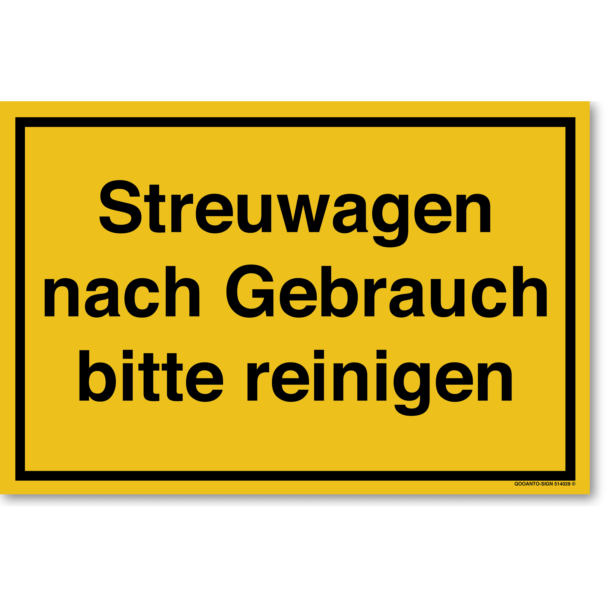 Streuwagen nach Gebrauch bitte reinigen, gelb, Schild