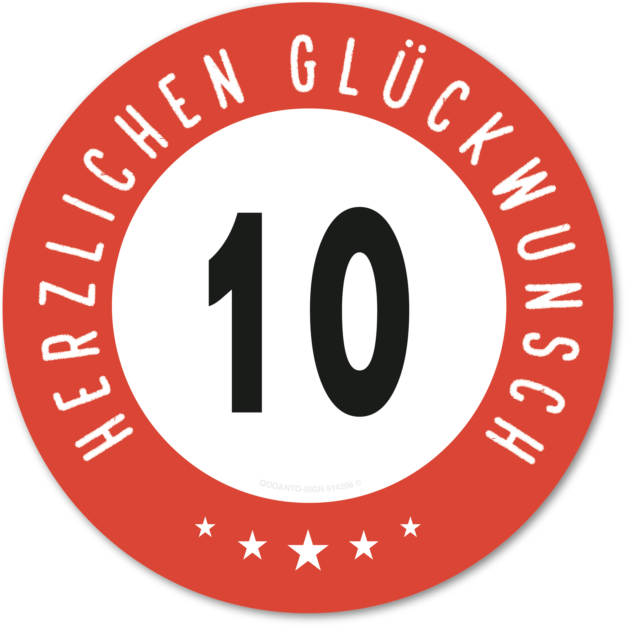Herzlichen Glückwunsch 10 Jahre mit 5 Sterne - Geburtstag, Jubiläum, Ehrentag, Jahrestag Strassenschild