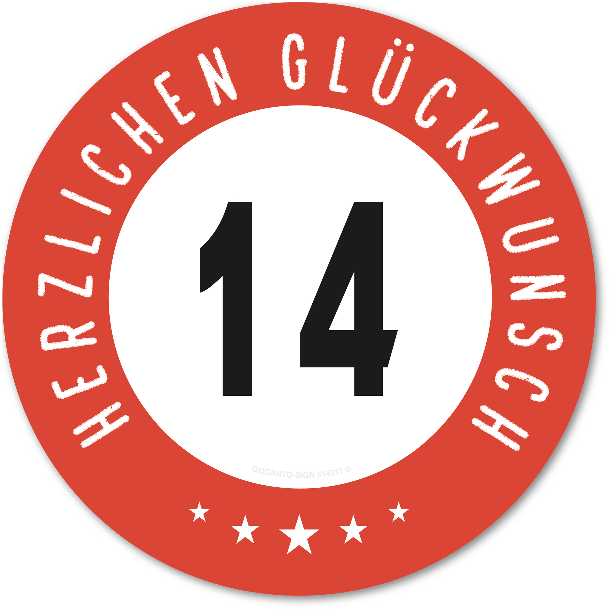 Herzlichen Glückwunsch 14 Jahre mit 5 Sterne - Geburtstag, Jubiläum, Ehrentag, Jahrestag Strassenschild