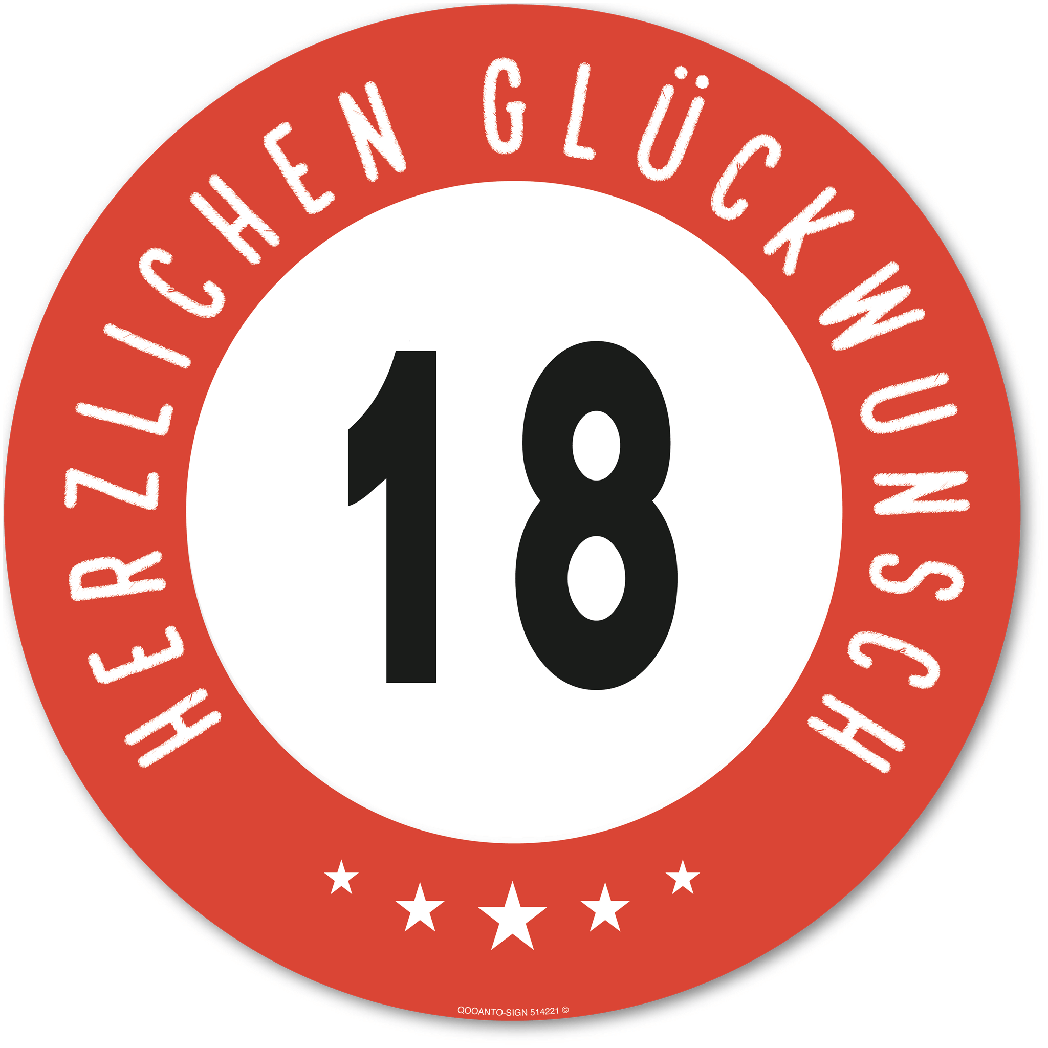 Herzlichen Glückwunsch 18 Jahre mit 5 Sterne - Geburtstag, Jubiläum, Ehrentag, Jahrestag Strassenschild
