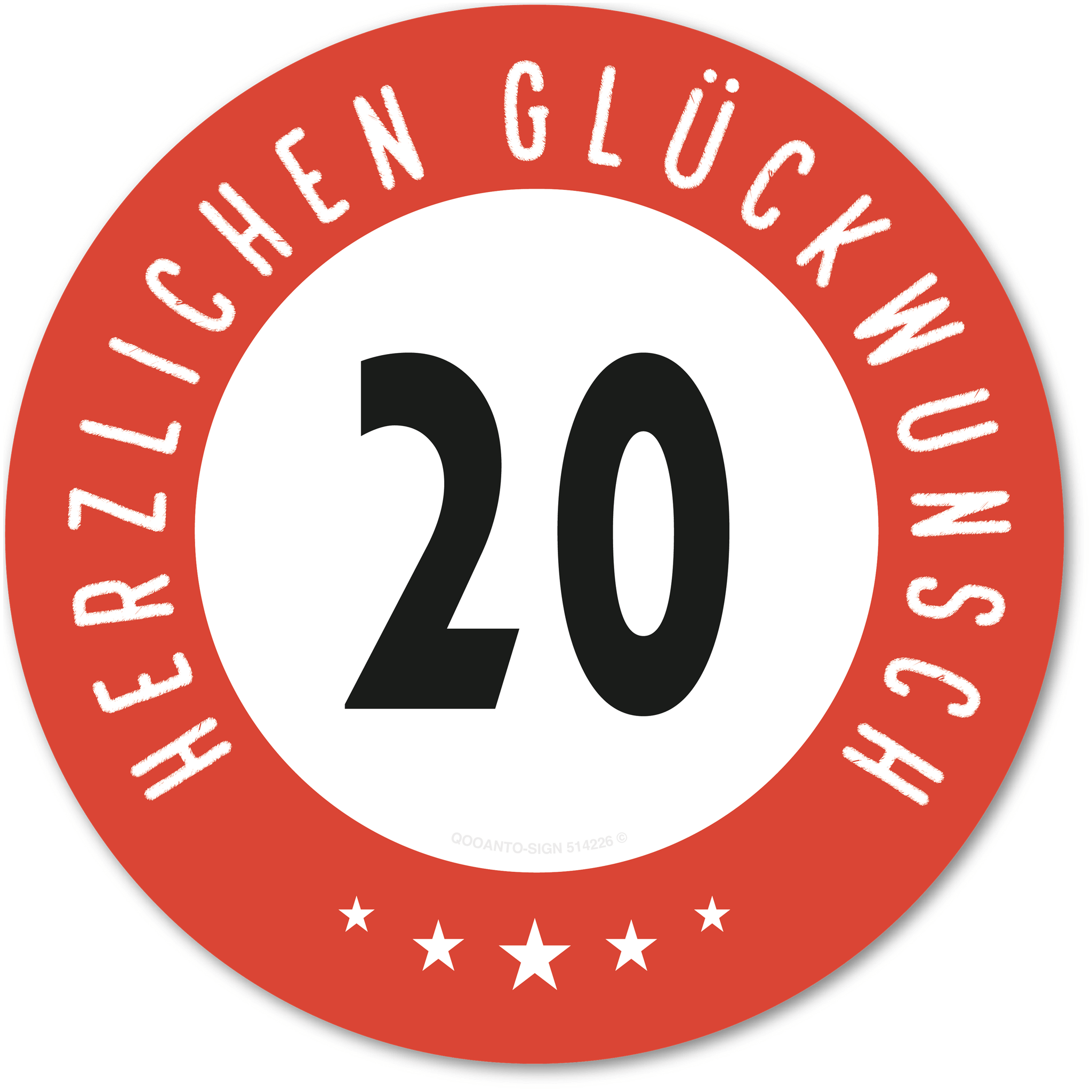 Herzlichen Glückwunsch 20 Jahre mit 5 Sterne - Geburtstag, Jubiläum, Ehrentag, Jahrestag Strassenschild