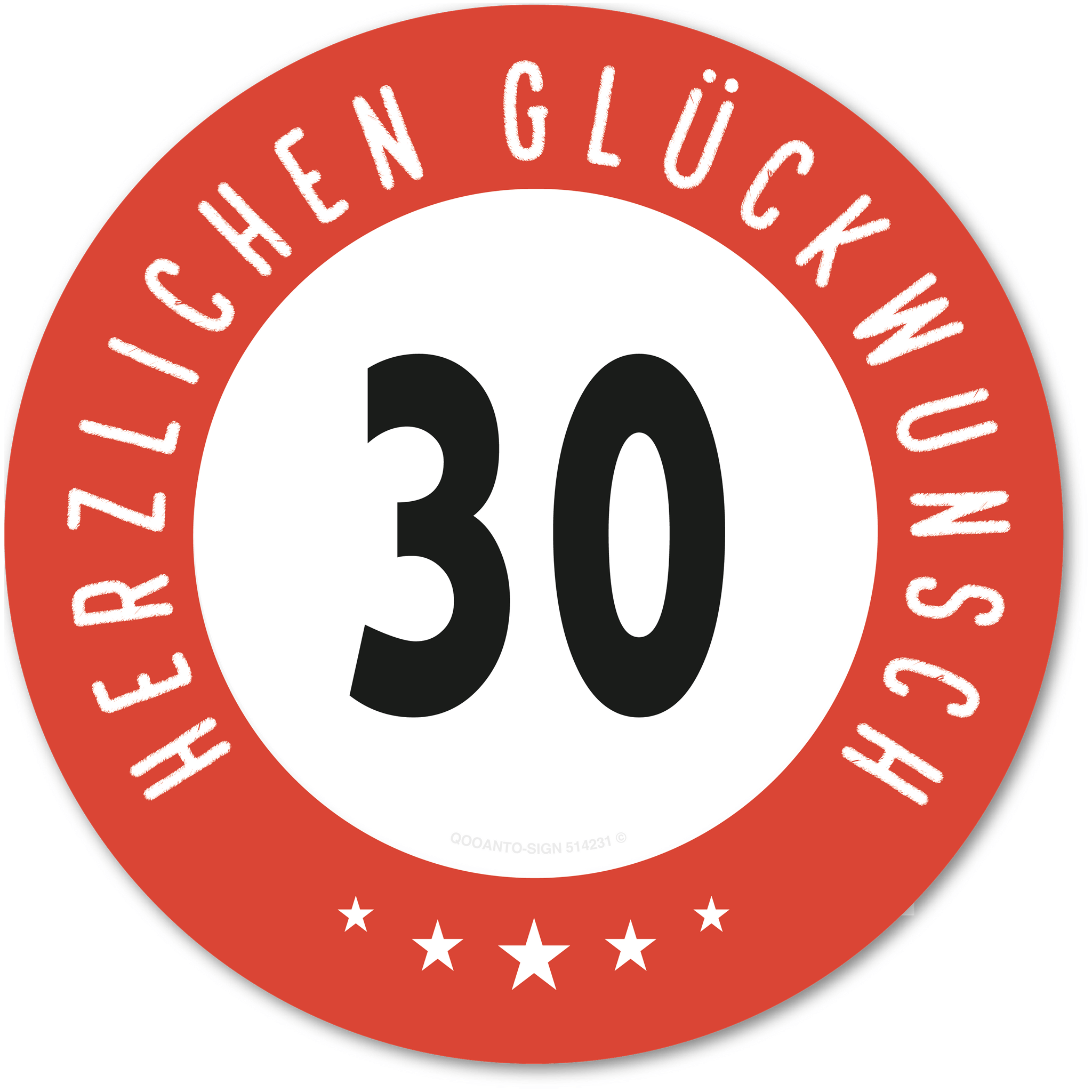Herzlichen Glückwunsch 30 Jahre mit 5 Sterne - Geburtstag, Jubiläum, Ehrentag, Jahrestag Strassenschild