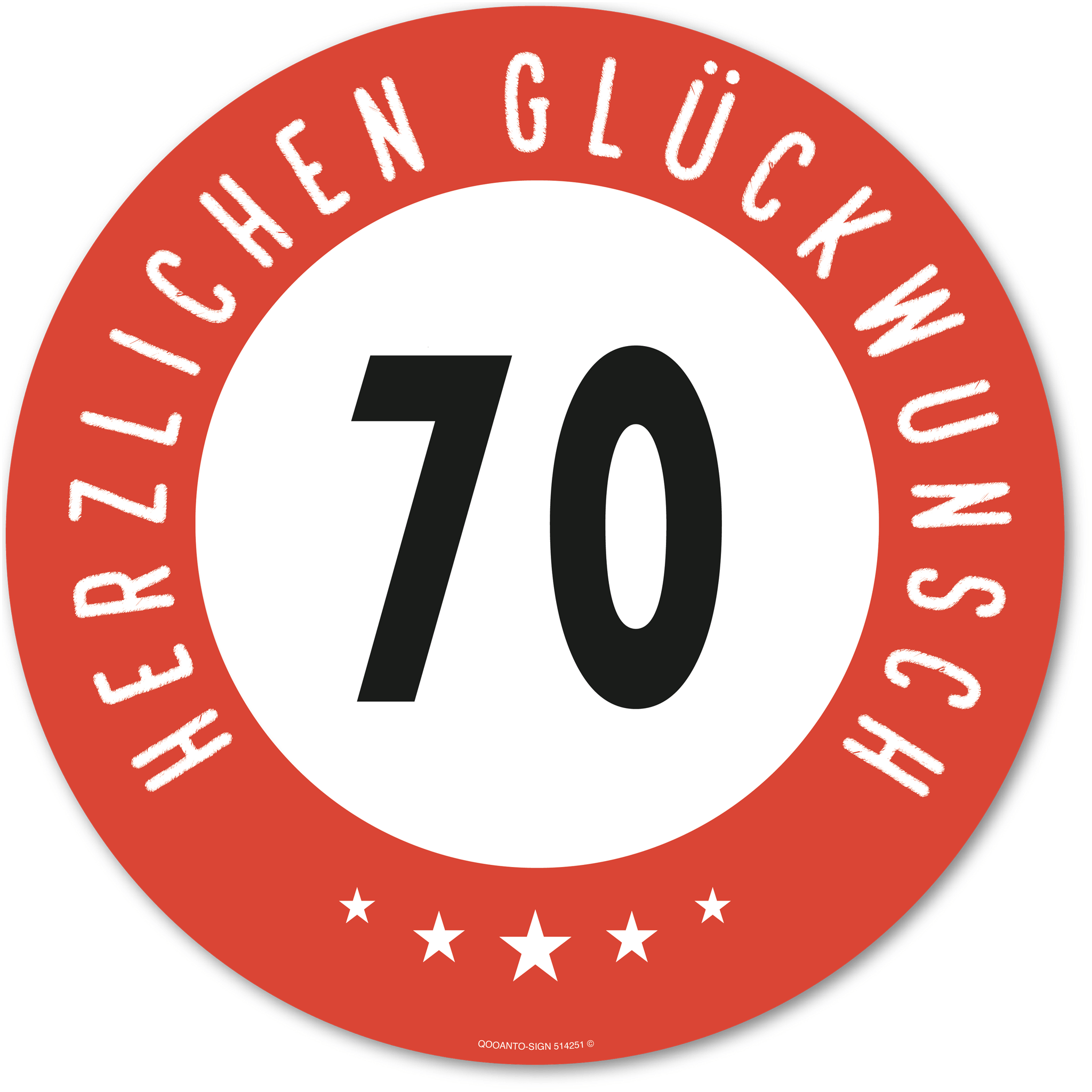 Herzlichen Glückwunsch 70 Jahre mit 5 Sterne - Geburtstag, Jubiläum, Ehrentag, Jahrestag Strassenschild