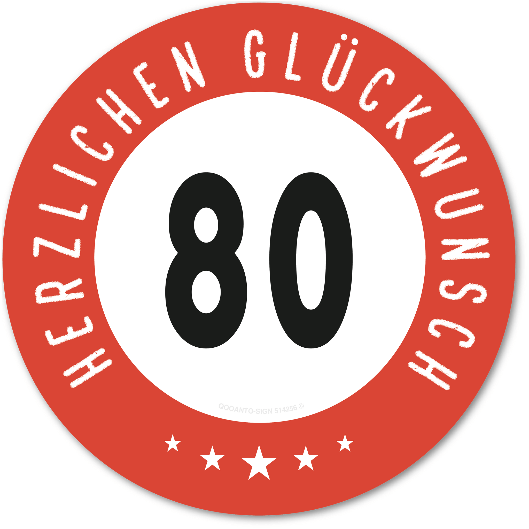 Herzlichen Glückwunsch 80 Jahre mit 5 Sterne - Geburtstag, Jubiläum, Ehrentag, Jahrestag Strassenschild
