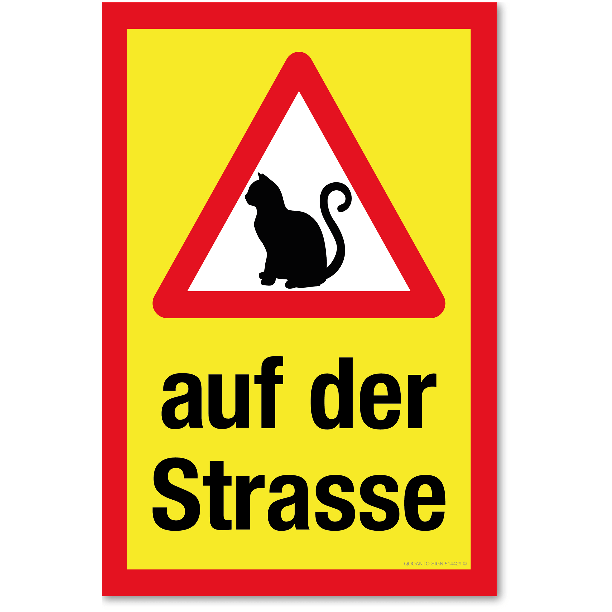 3 Stück Achtung Katze Schild Warndreieck Mit Katze - Auf Der Strasse | UV-Schutz | Alu-Verbund | 13.3 x 20 cm | Gelb/Rot | Rechteck | Hochformat