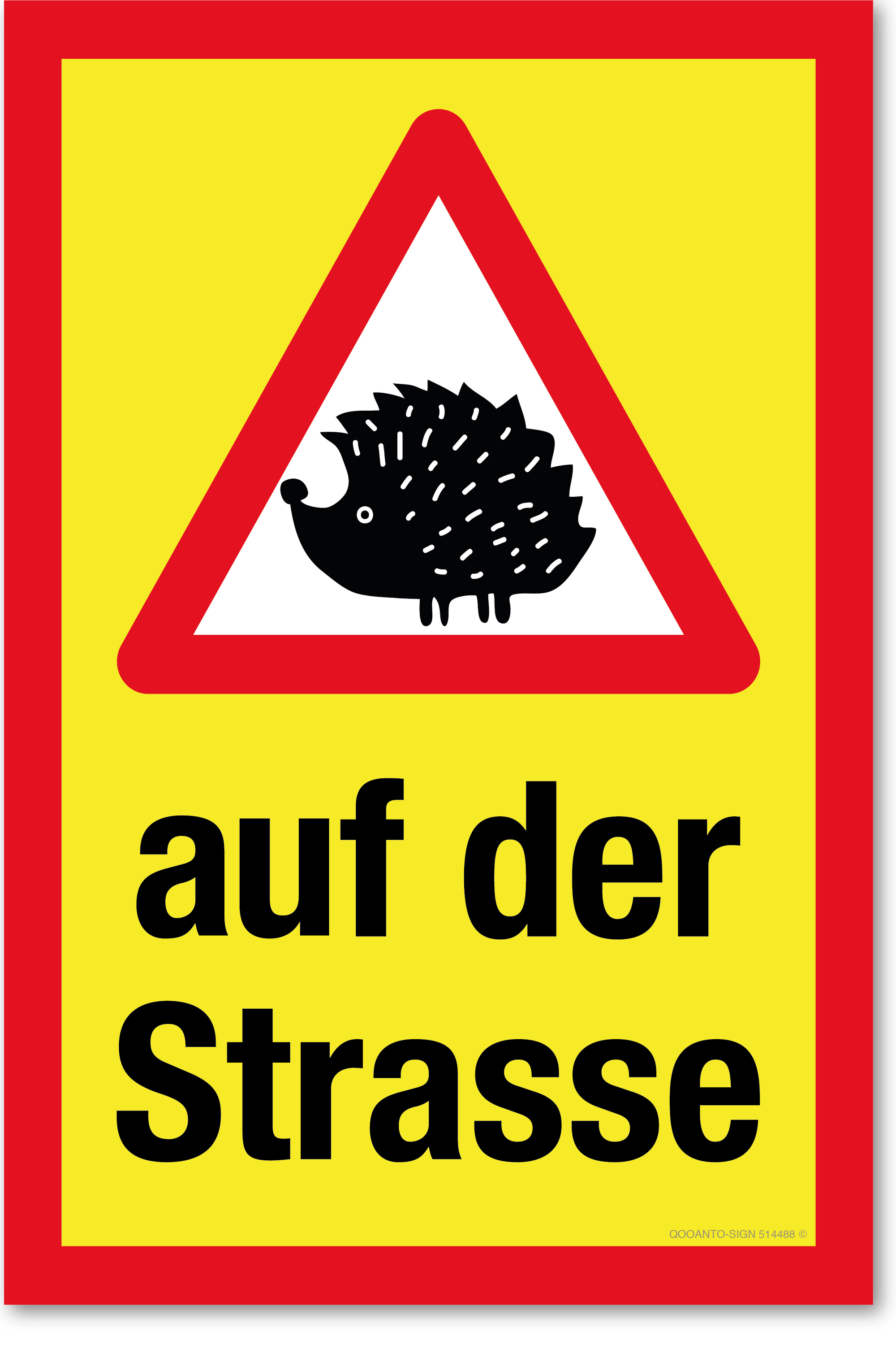 Warndreieck mit Igel - auf der Strasse, gelb, Schild oder Aufkleber