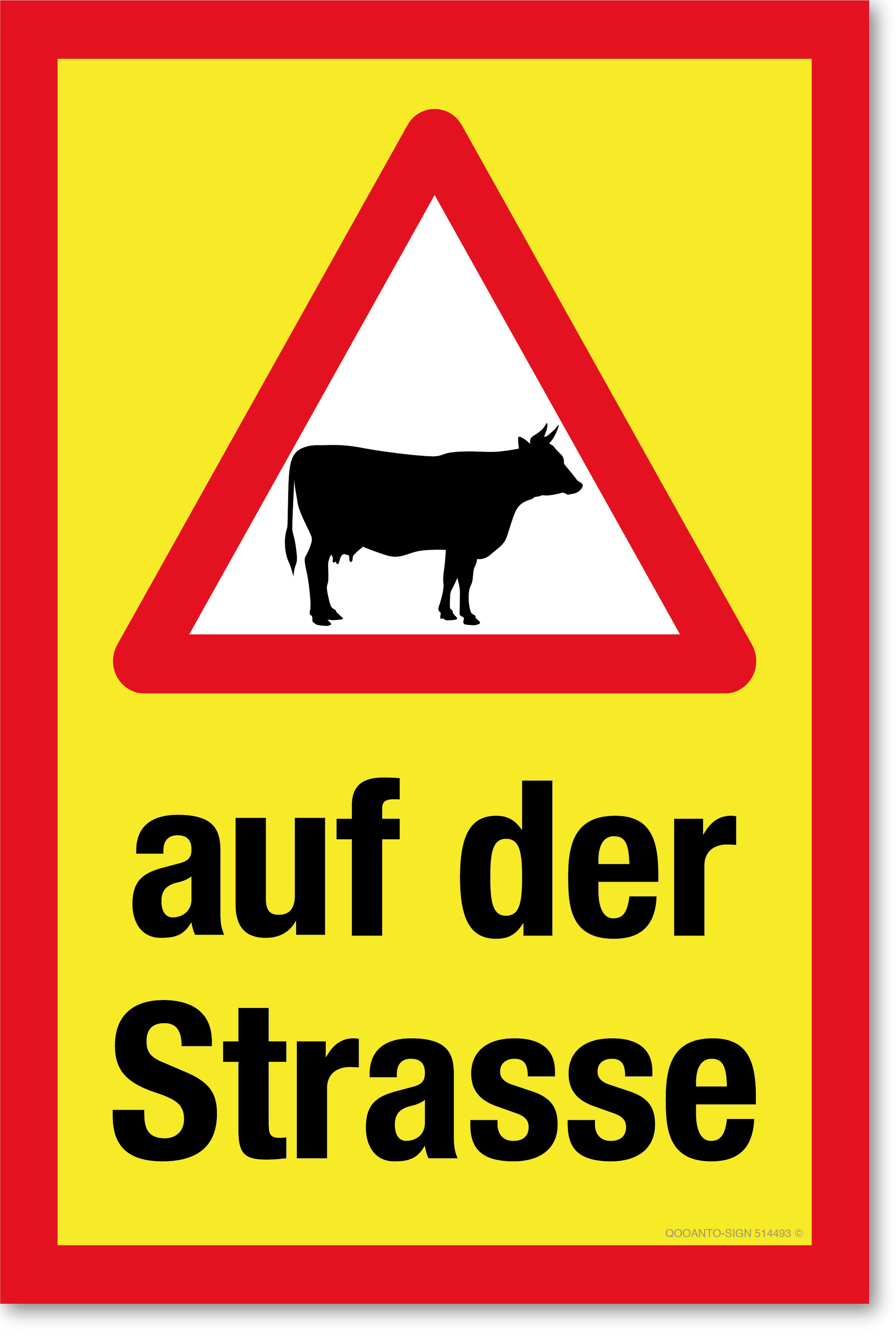 Warndreieck mit Kuh - auf der Strasse, gelb, Schild oder Aufkleber