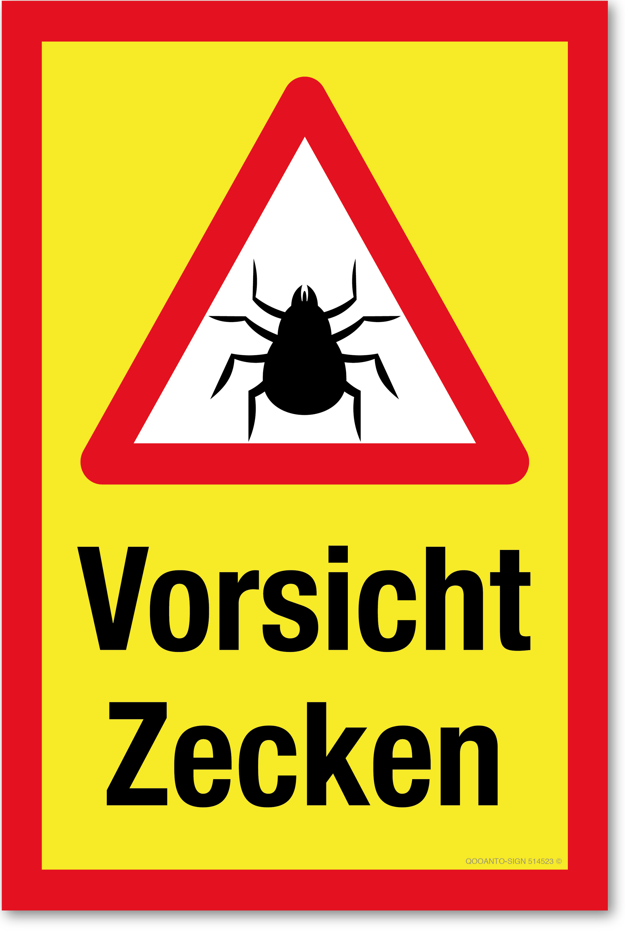 Warndreieck mit Zecke - Vorsicht Zecken, gelb, Schild oder Aufkleber