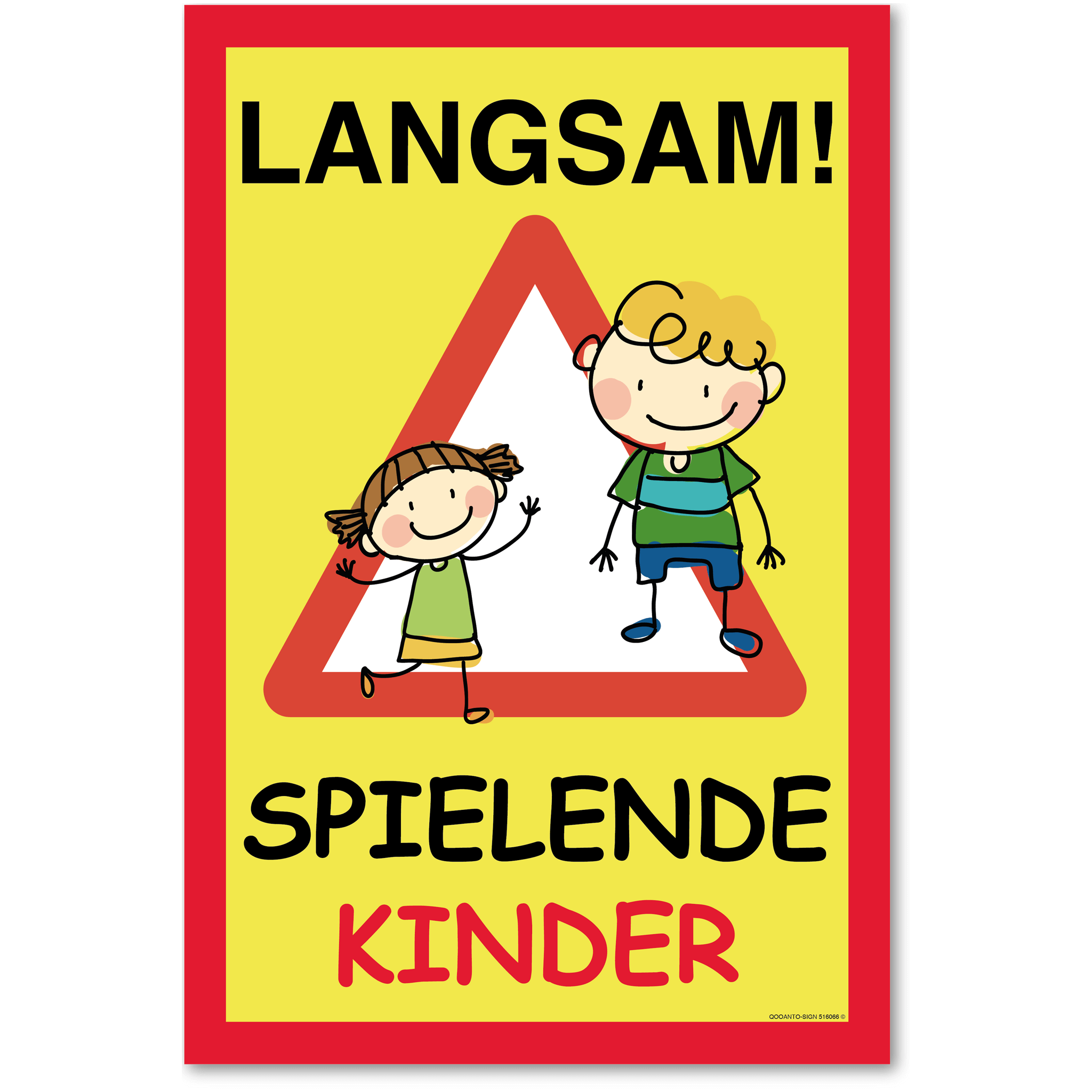 3 Stück Achtung Kinder Schild Langsam - Spielende Kinder Mädchen Und Junge | UV-Schutz | Alu-Verbund | 13.3 x 20 cm | Gelb/Rot | Rechteck | Hochformat