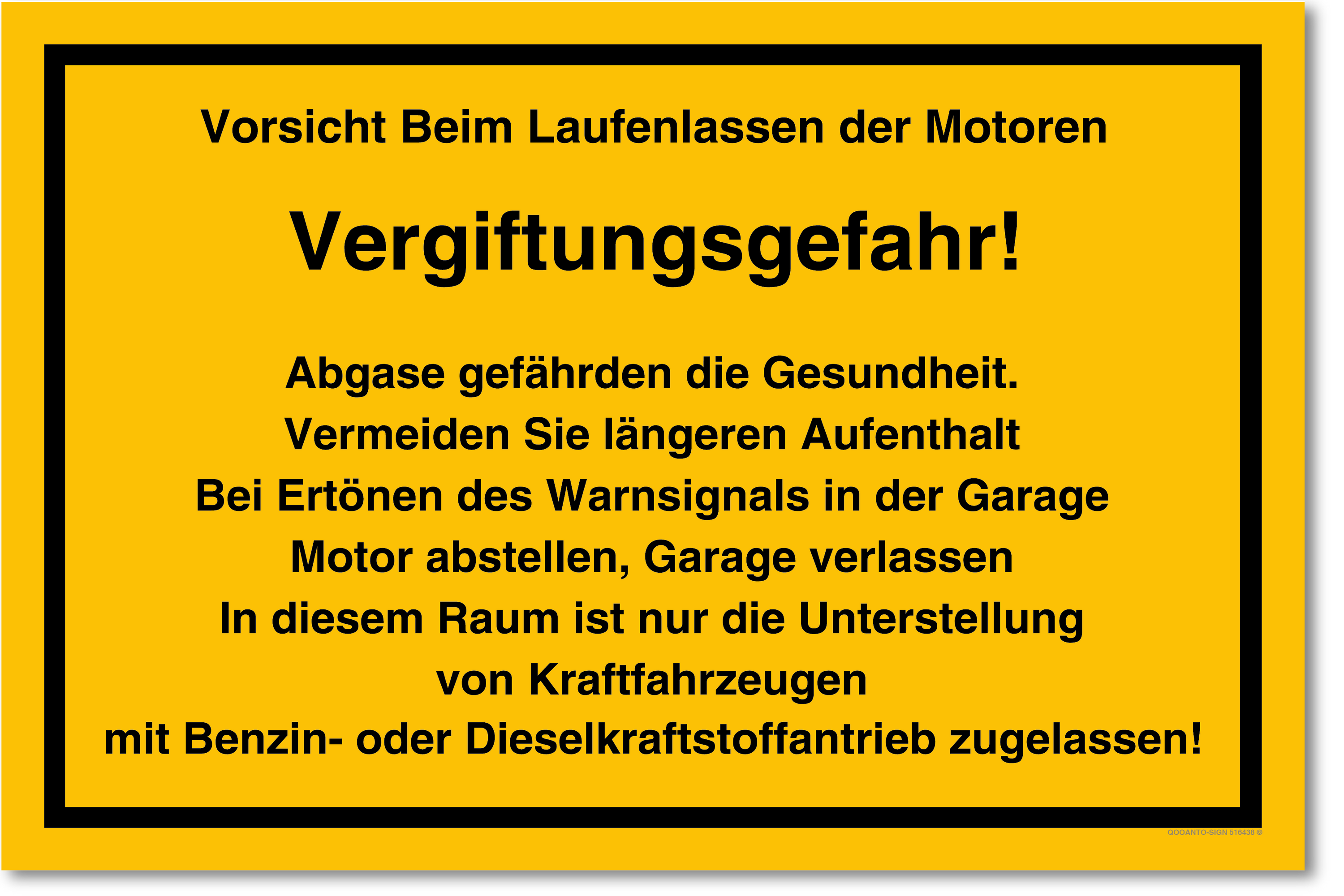 Vorsicht Beim Laufenlassen der Motoren Vergiftungsgefahr!, gelb, Schild
