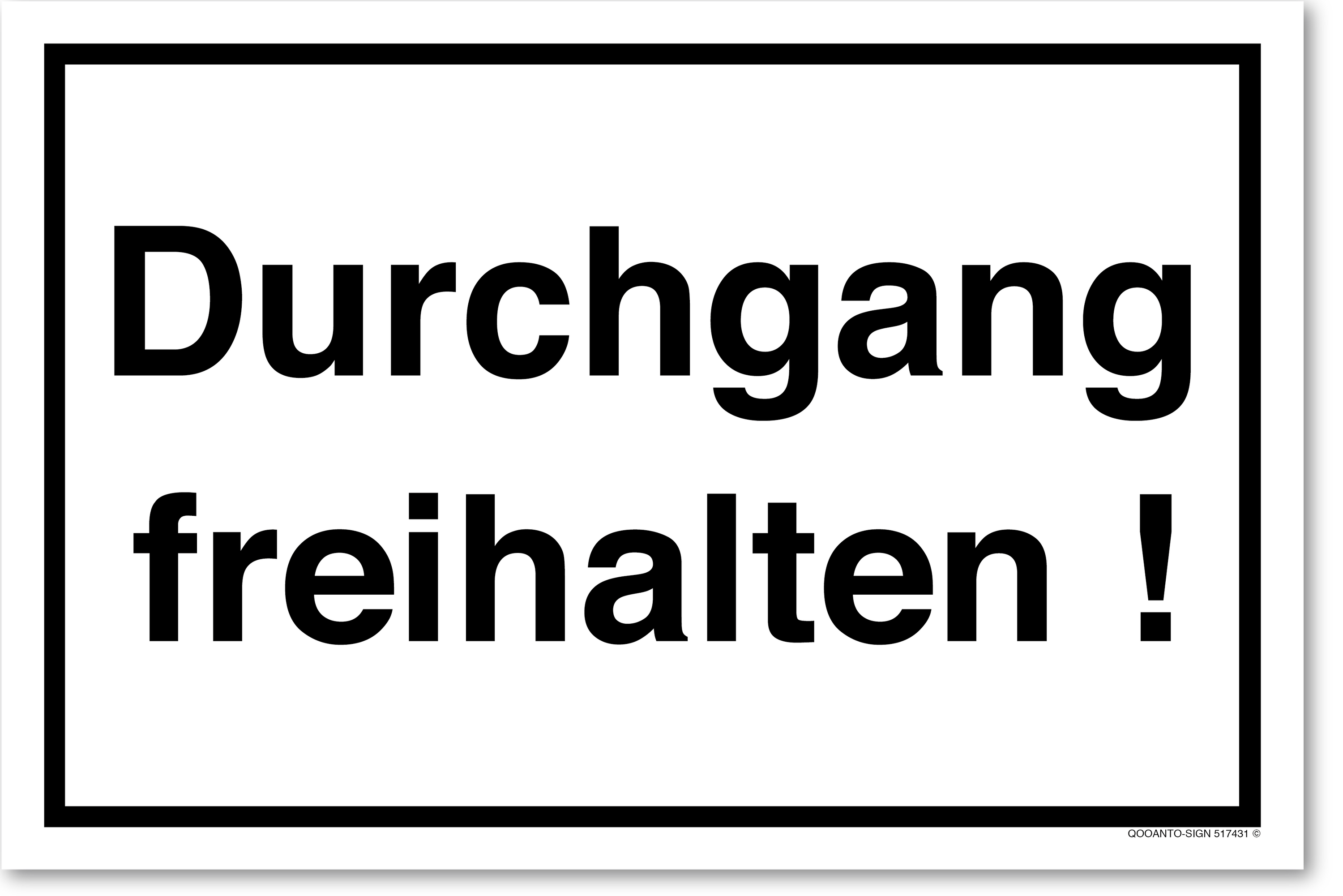 Durchgang freihalten!, weiss, Schild oder Aufkleber