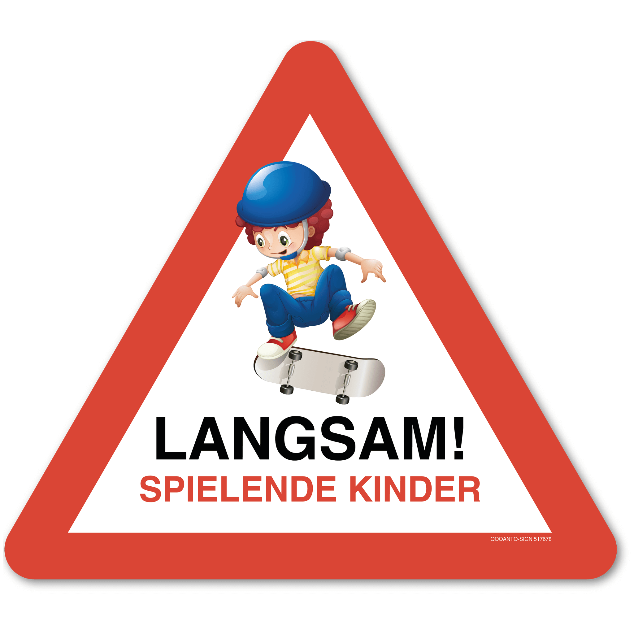 Warndreieck Langsam! Spielende Kinder Junge mit Skateboard, Schild oder Aufkleber