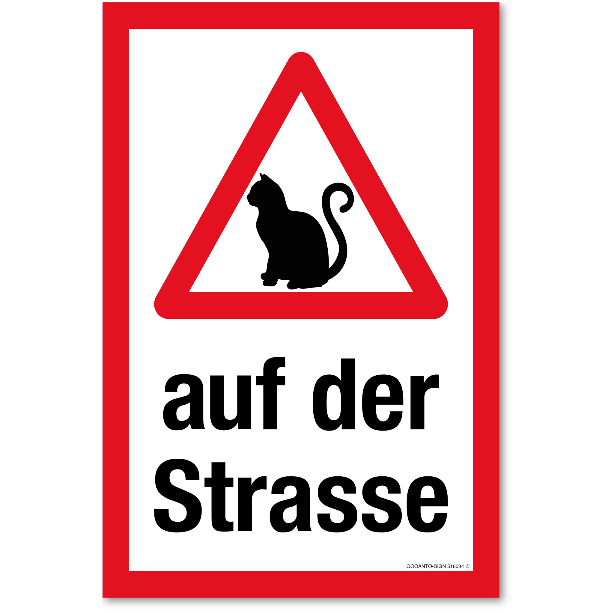 Warndreieck mit Katze - auf der Strasse, weiss, Schild oder Aufkleber