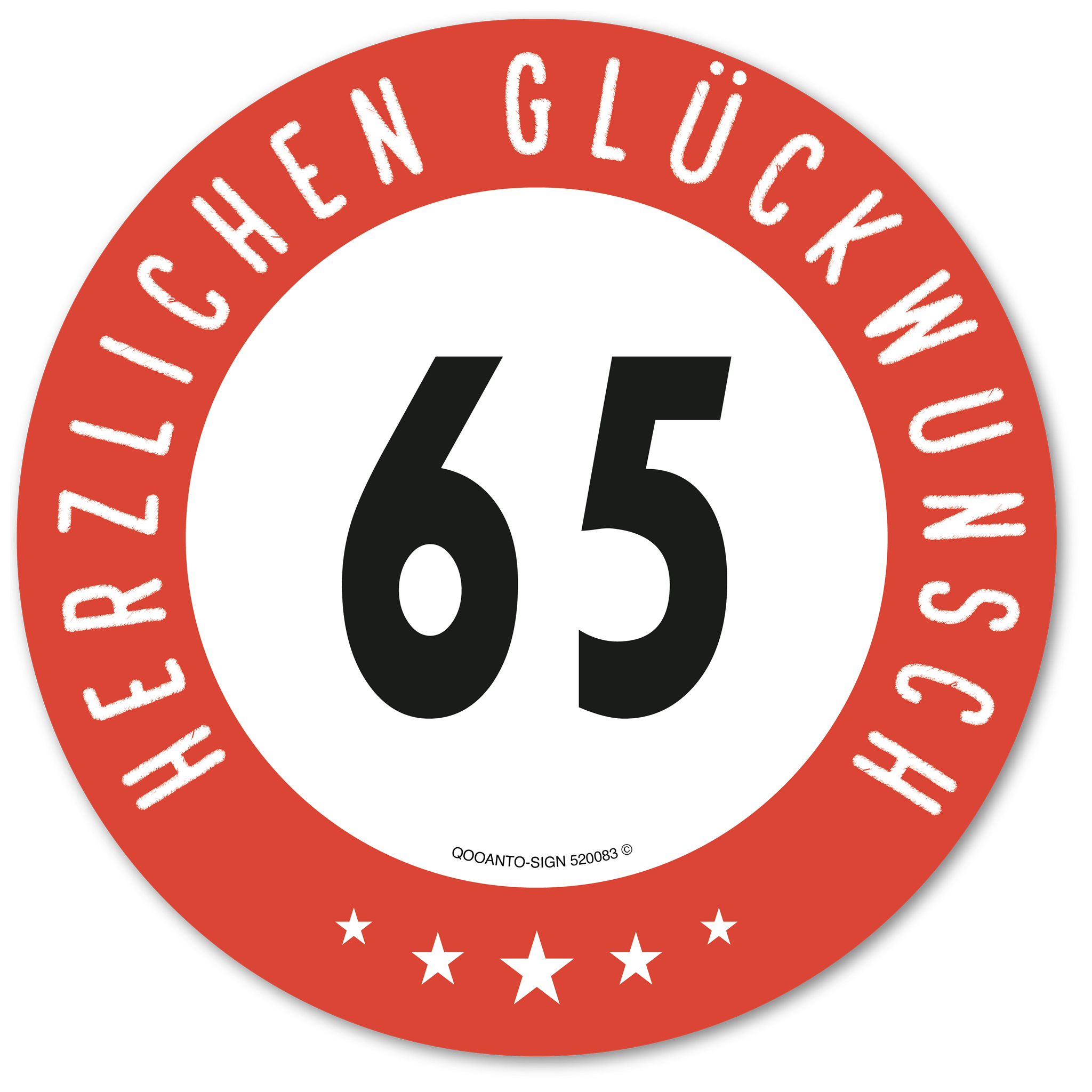 Herzlichen Glückwunsch 65 Jahre mit 5 Sterne - Geburtstag, Jubiläum, Ehrentag, Jahrestag Strassenschild