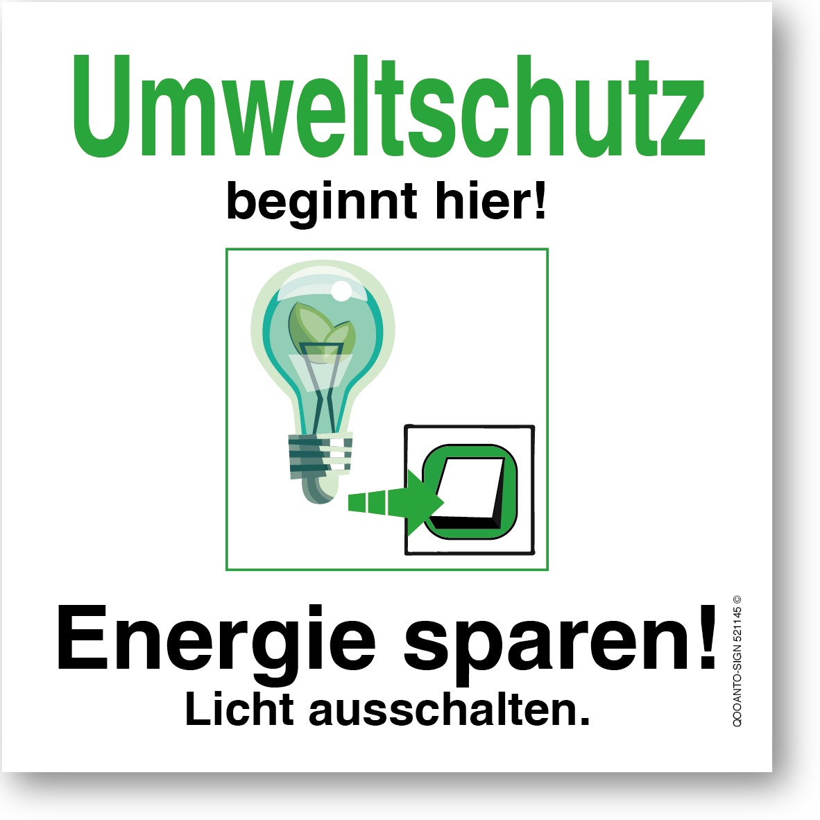 30 Stück Umweltschutz Beginnt Hier! Energie Sparen! Licht Ausschalten Aufkleber | Klebefolie | 10 x 10 cm | Weiss/Grün | Quatratisch