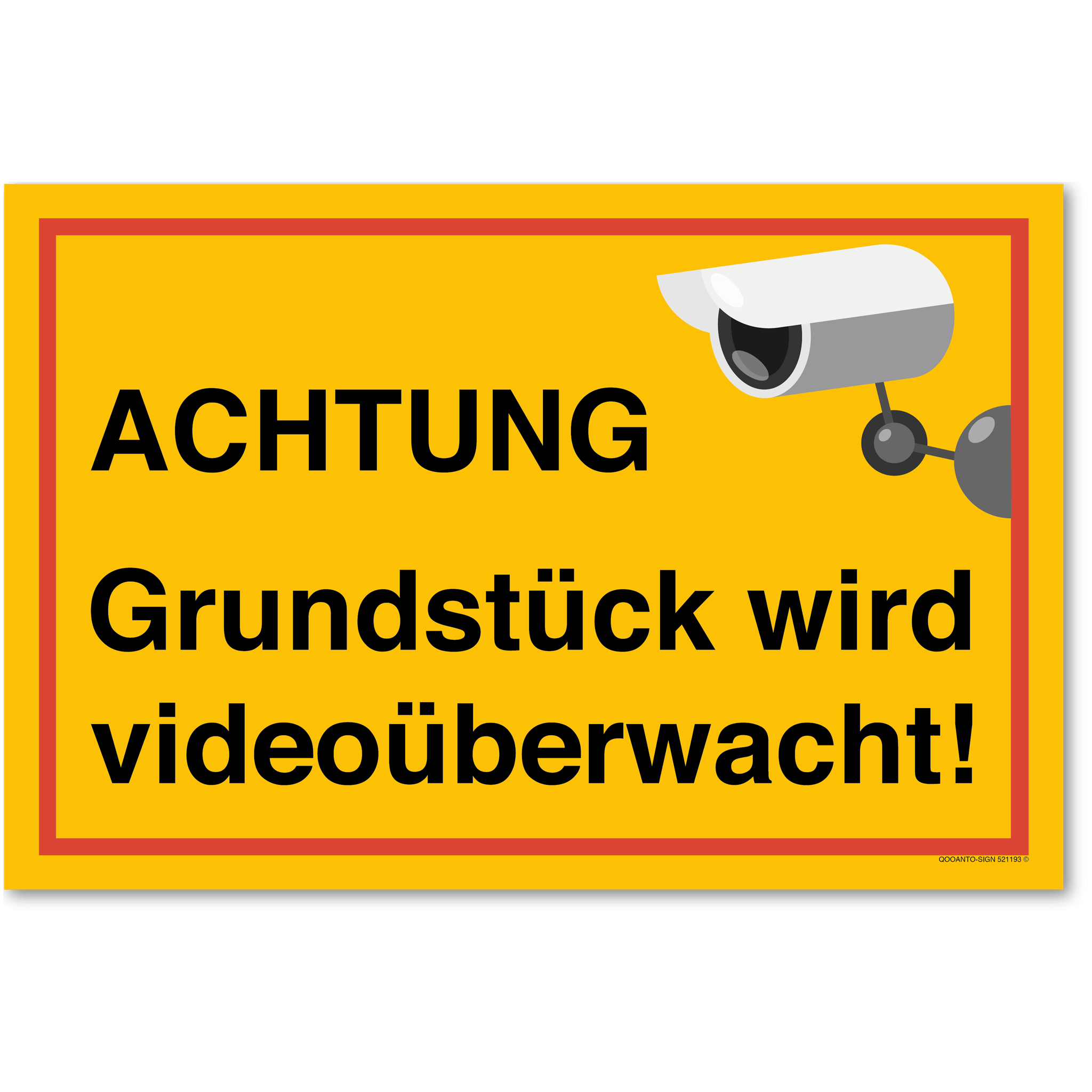 3 Stück Videoüberwachung Schild ACHTUNG Grundstück Wird Videoüberwacht | UV-Schutz | Alu-Verbund | 20 x 13.3 cm | Gelb/Rot | Rechteck | Querformat