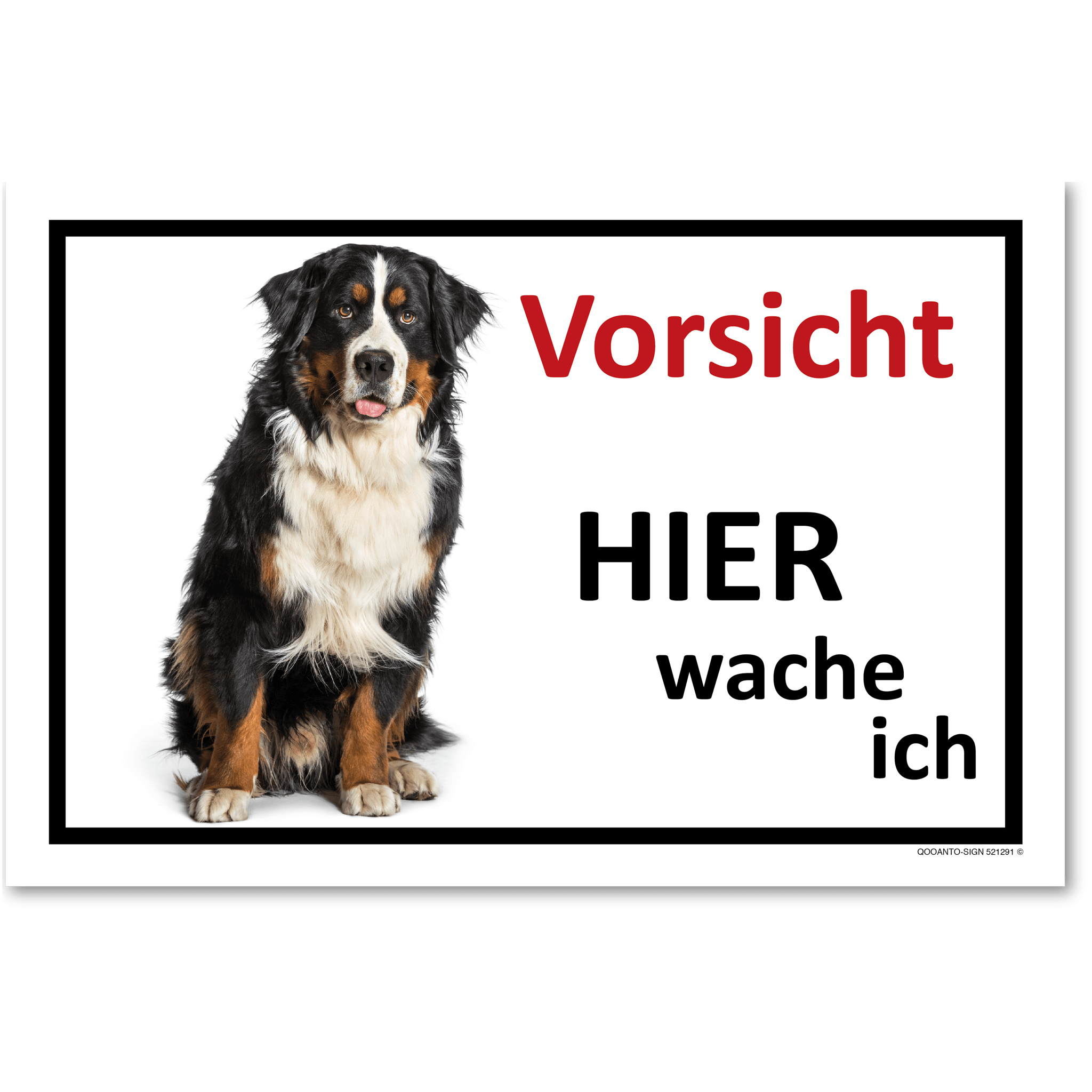 Vorsicht, hier wache ich mit Berner Sennerhund, Schild oder Aufkleber