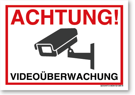 50 Stück Videoüberwachung Aufkleber ACHTUNG VIDEOÜBERWACHUNG | UV-Schutz | Klebefolie | 7.4 x 5.2 cm | Weiss/Rot, Querformat | Rechteck | Querformat