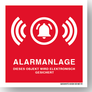 50 Stück ALARMANLAGE DIESES OBJEKT WIRD ELEKTRONISCH GESICHERT Aufkleber | Klebefolie | 5.2 x 5.2 cm | Rot/Weiss | Quatratisch