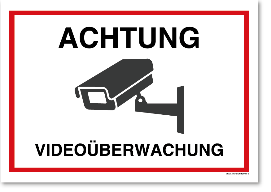 ACHTUNG VIDEOÜBERWACHUNG, Hinweisaufkleber mit UV-Schutz, weiss/rot