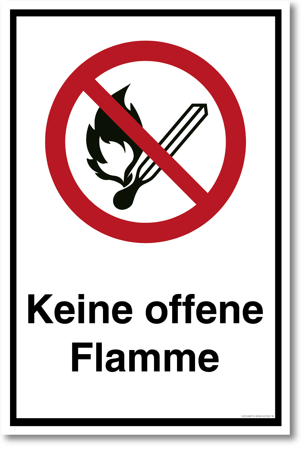 Keine offene Flamme, Verbotsschild, Aufkleber, aus Alu-Verbund oder Selbstklebefolie, mit UV-Schutz