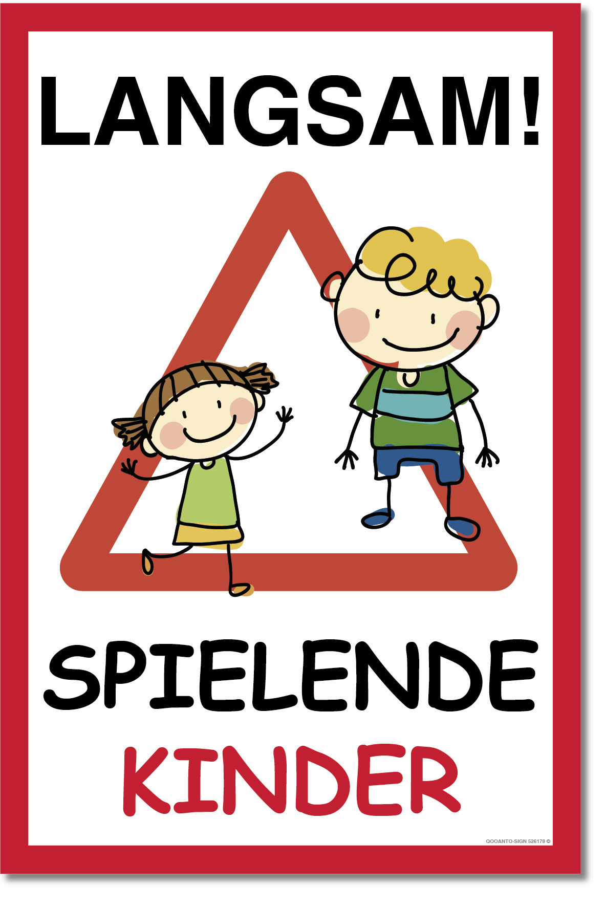 Langsam - Spielende Kinder Mädchen Und Junge Schild aus Alu-Verbund mit UV-Schutz