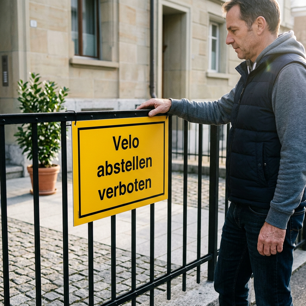 Velo Abstellen Verboten Schild oder Aufkleber | Alu-Verbund oder Selbstklebefolie | Gelb | Rechteck | Querformat