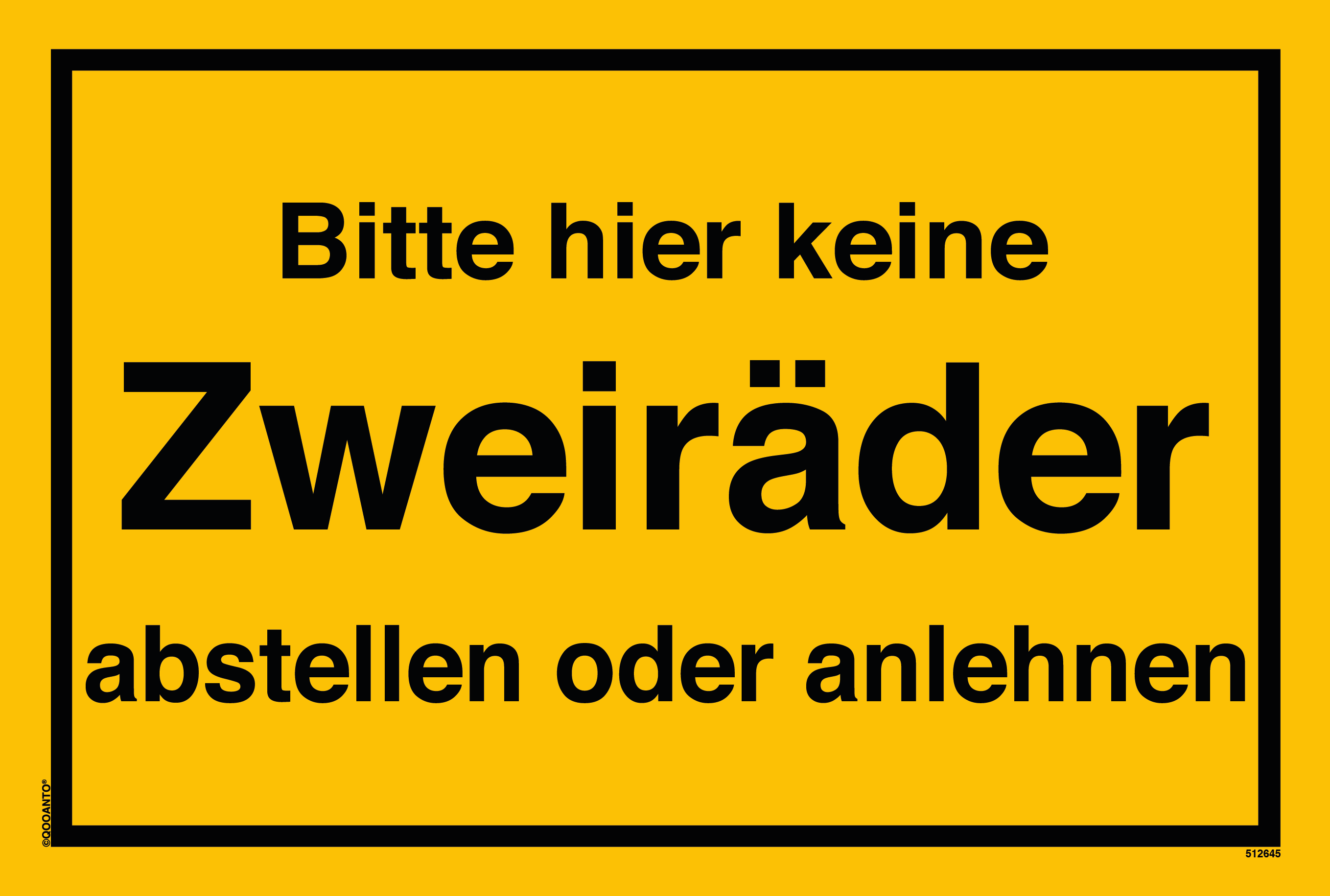 Bitte hier keine Zweiräder abstellen oder anlehnen, gelb, Schild