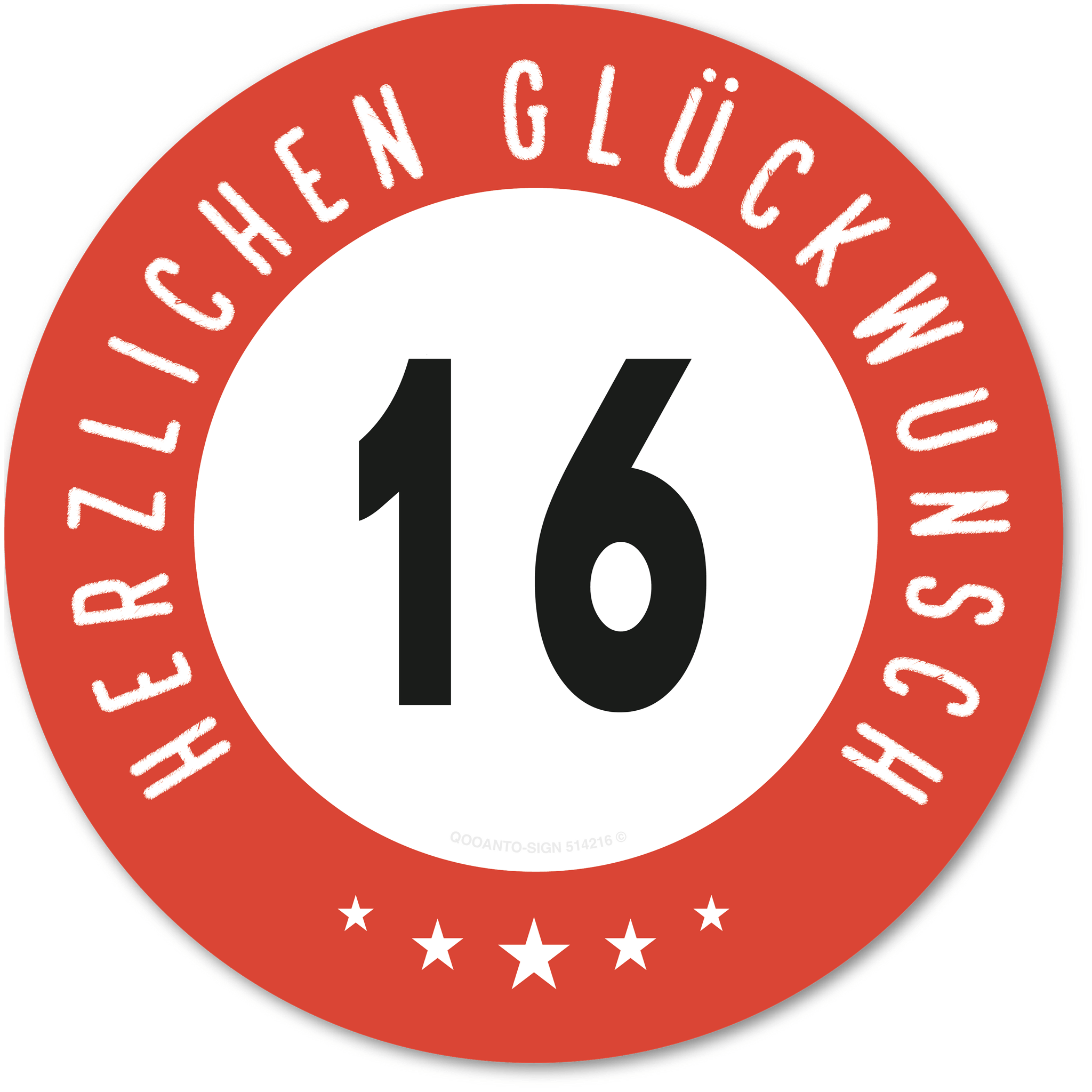 Herzlichen Glückwunsch 16 Jahre mit 5 Sterne - Geburtstag, Jubiläum, Ehrentag, Jahrestag Strassenschild