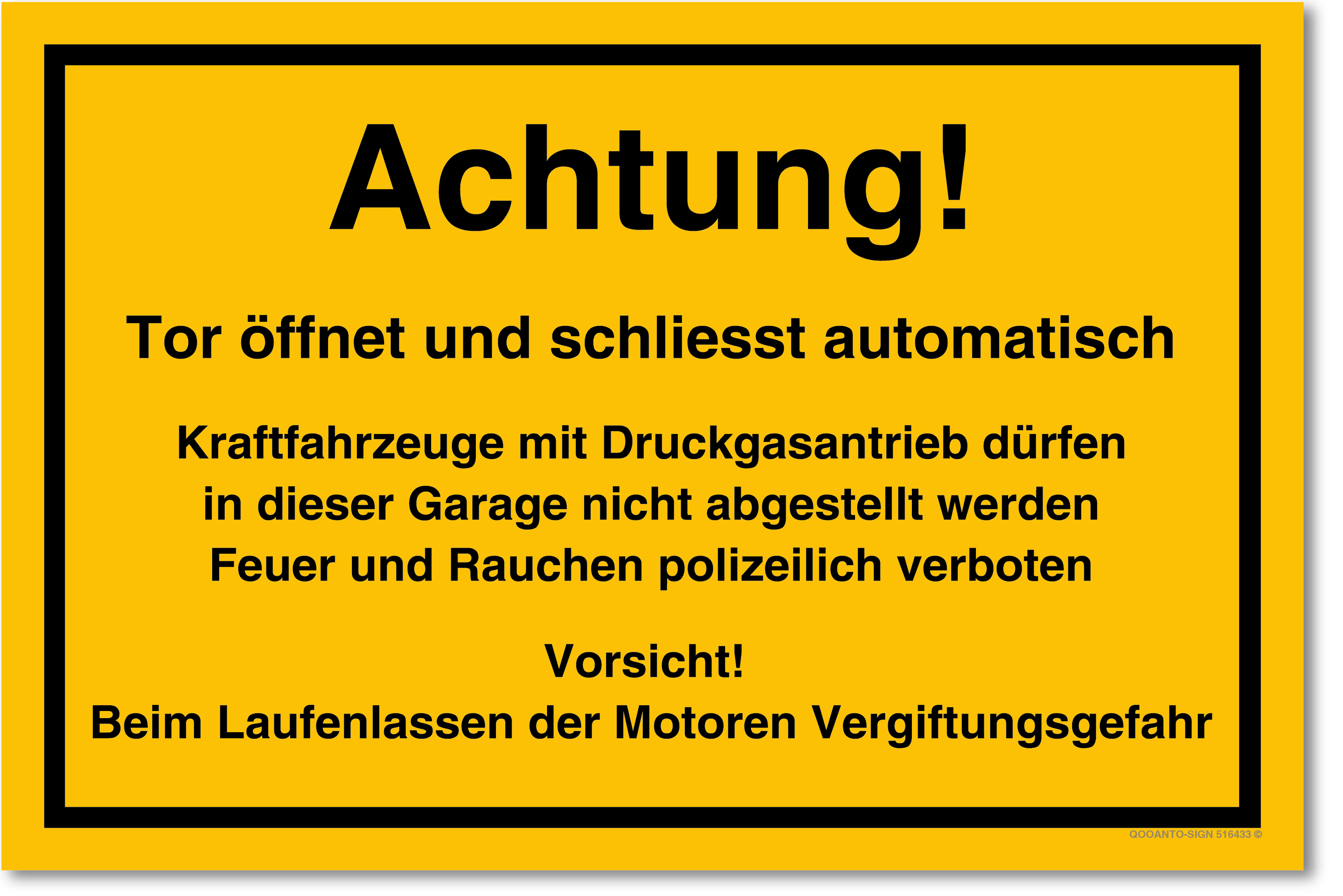 Achtung! Tor öffnet und schliesst automatisch, gelb, Schild