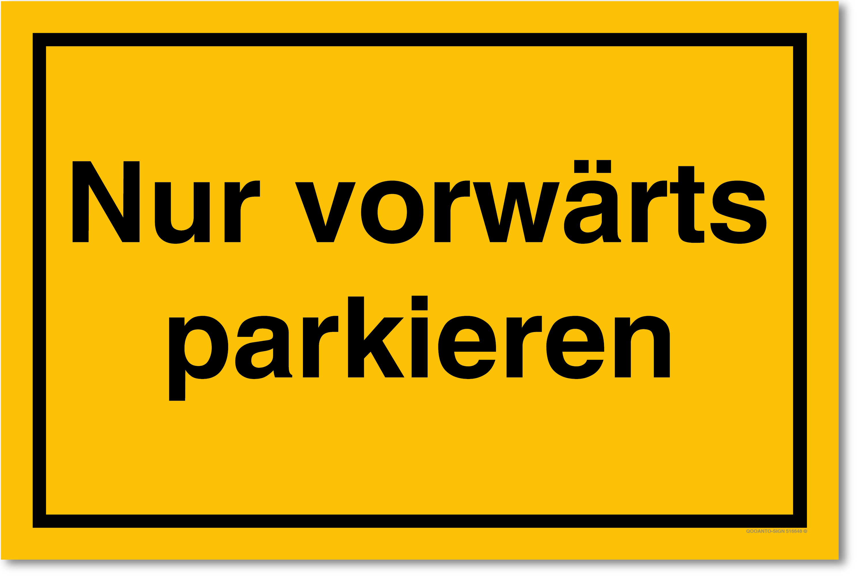 Nur vorwärts parkieren, gelb, Schild