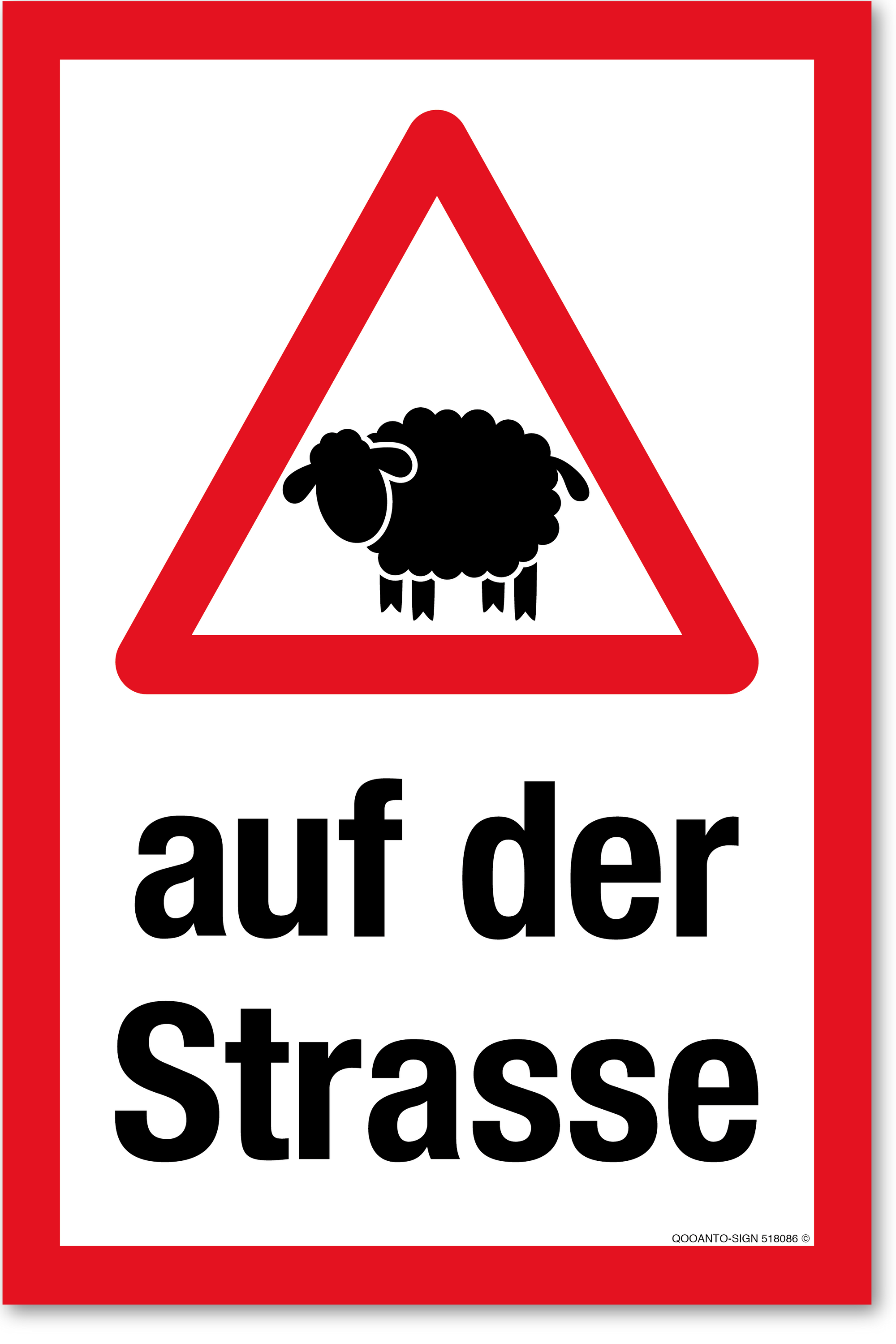 Warndreieck mit Schaf - auf der Strasse, weiss, Schild oder Aufkleber