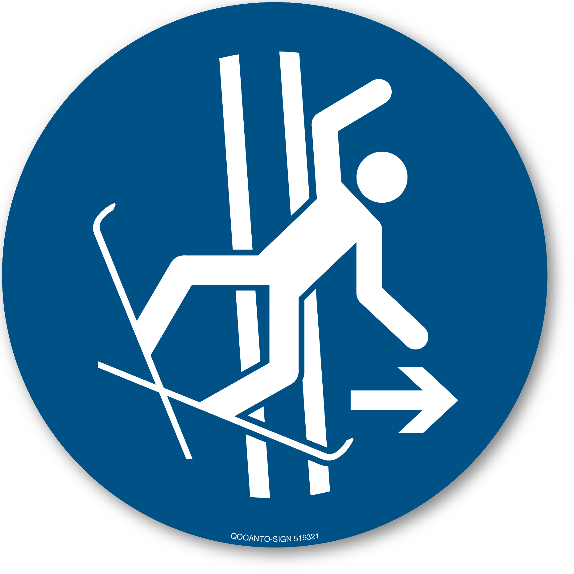 Im Fall eines Sturzes Schleppspur sofort verlassen, Schild oder Aufkleber