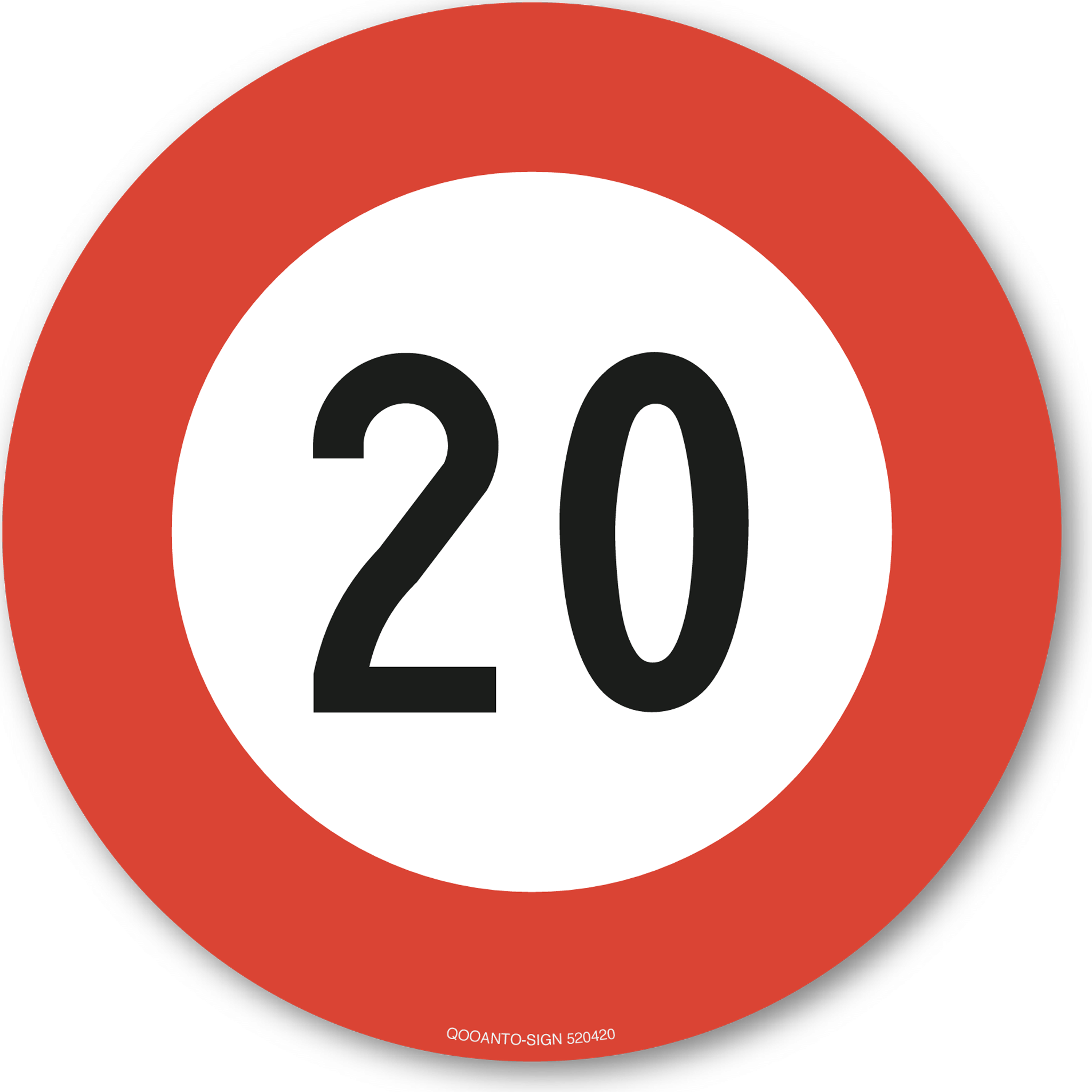 30 Stück Höchstgeschwindigkeit 20 Verkehrs Aufkleber | Klebefolie | 10 cm | Weiss/Rot | Rund