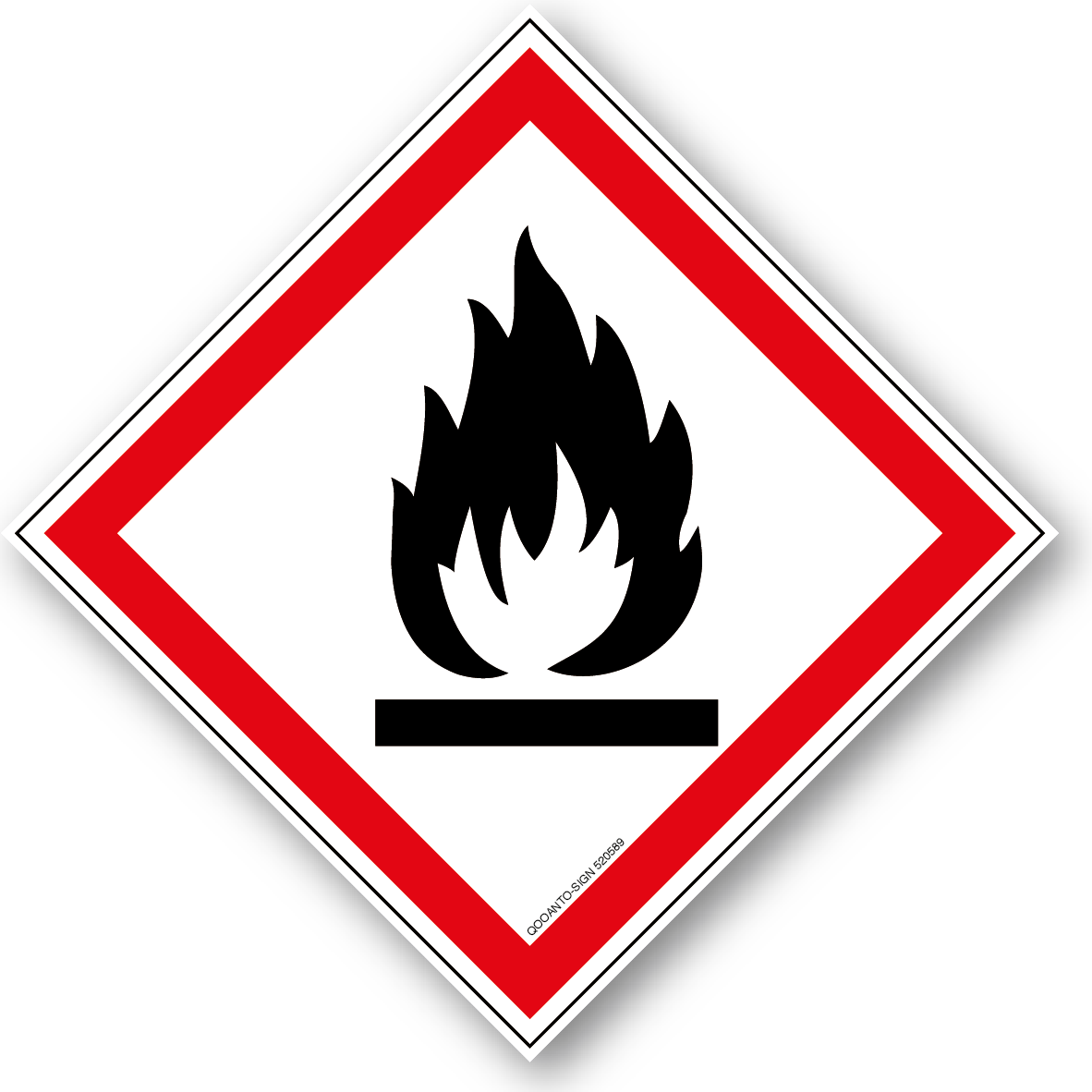 50 Stück Entzündlich, GHS02 Gefahrstoff Aufkleber | Klebefolie | 5 x 5 cm | Weiss/Rot | Quatratisch