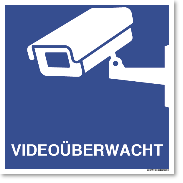 VIDEOÜBERWACHT, Hinweisaufkleber mit UV-Schutz, blau/weiss