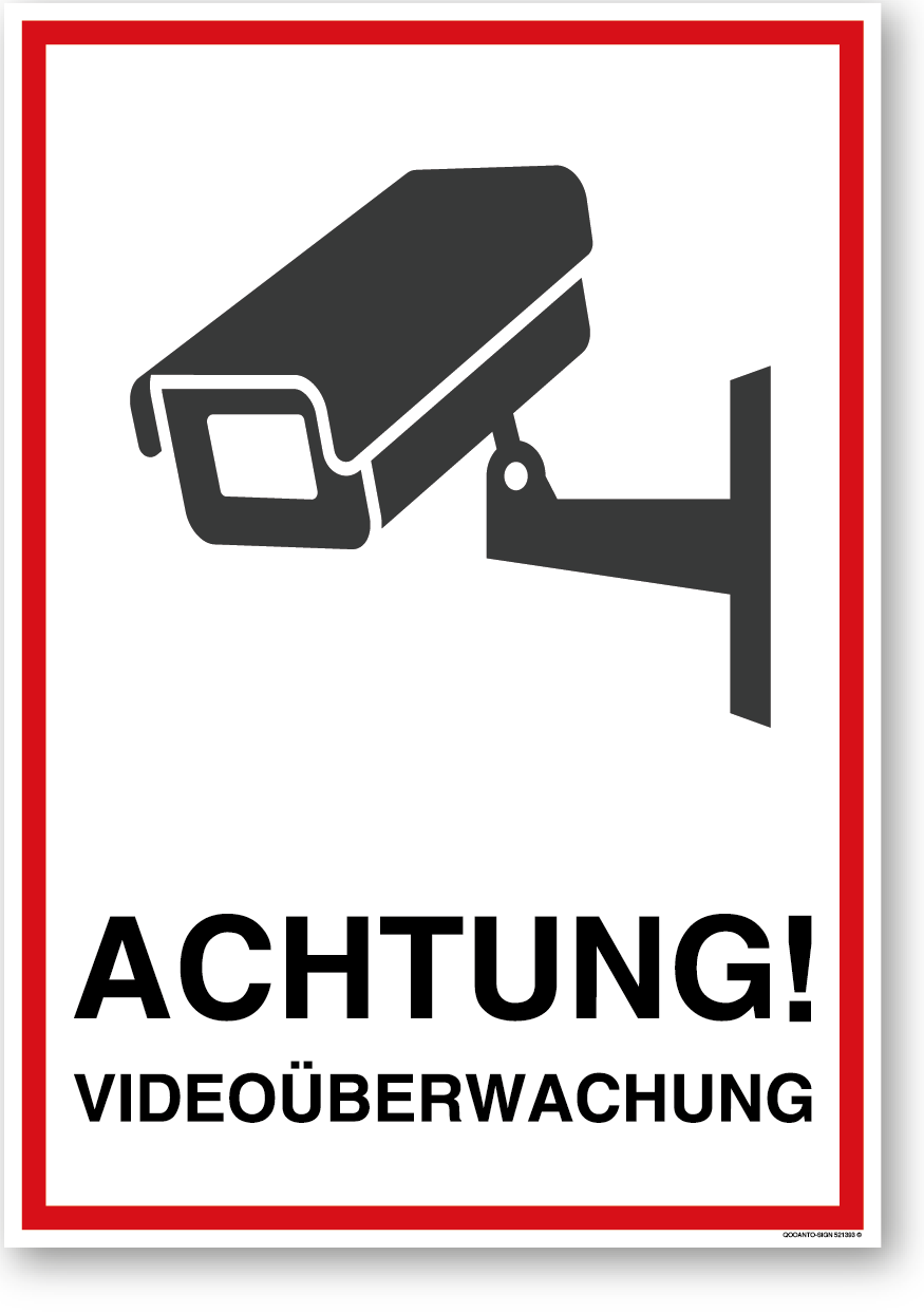 15 Stück Videoüberwachung Aufkleber ACHTUNG Videoüberwachung | UV-Schutz | Klebefolie | 14.8 x 21 cm | Weiss/Rot, Hochformat | Rechteck | Hochformat