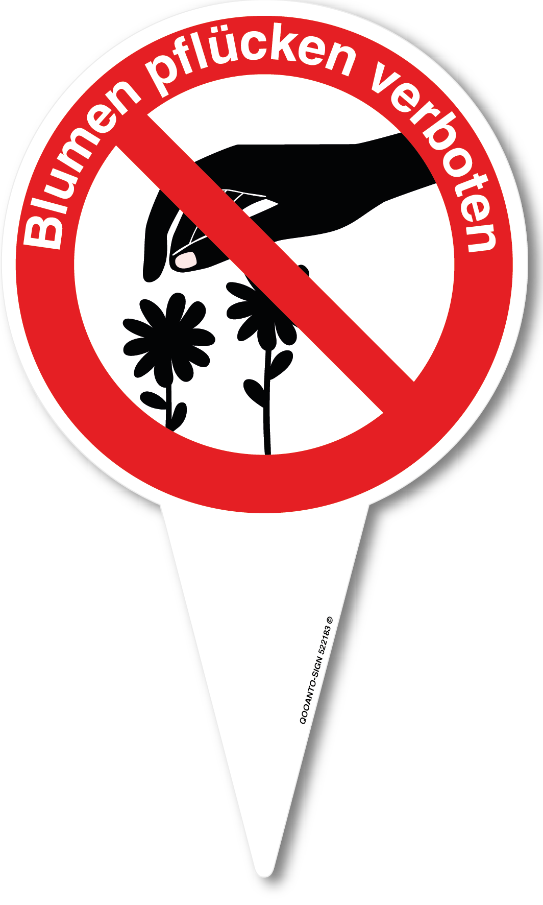 2 Stück Blumen pflücken verboten Steckschild | Alu-Verbund | 18 x 30 cm | Weiss/Rot | Hochformat