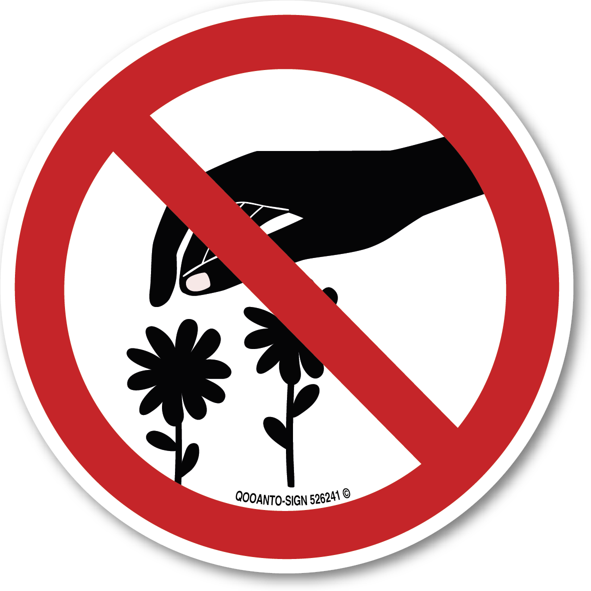 Blumen pflücken verboten Schild oder Aufkleber | Alu-Verbund oder Selbstklebefolie | Weiss/Rot | Rund