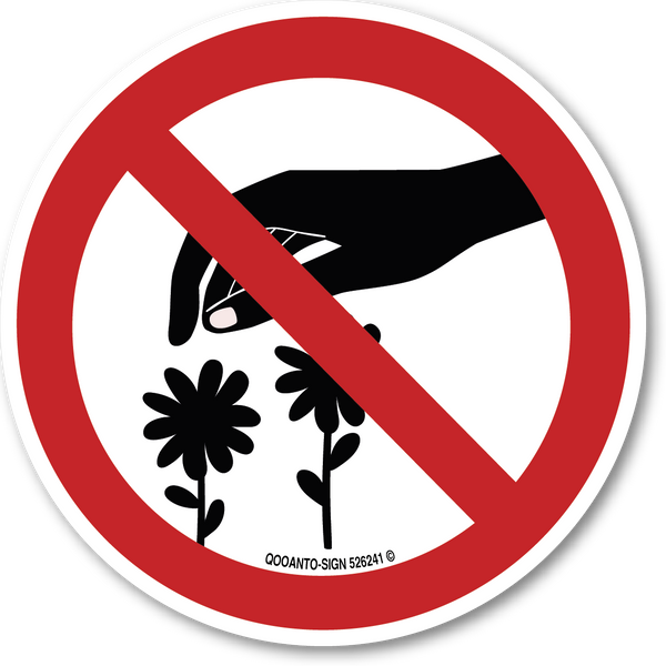 Blumen pflücken verboten Schild oder Aufkleber | Weiss/Rot