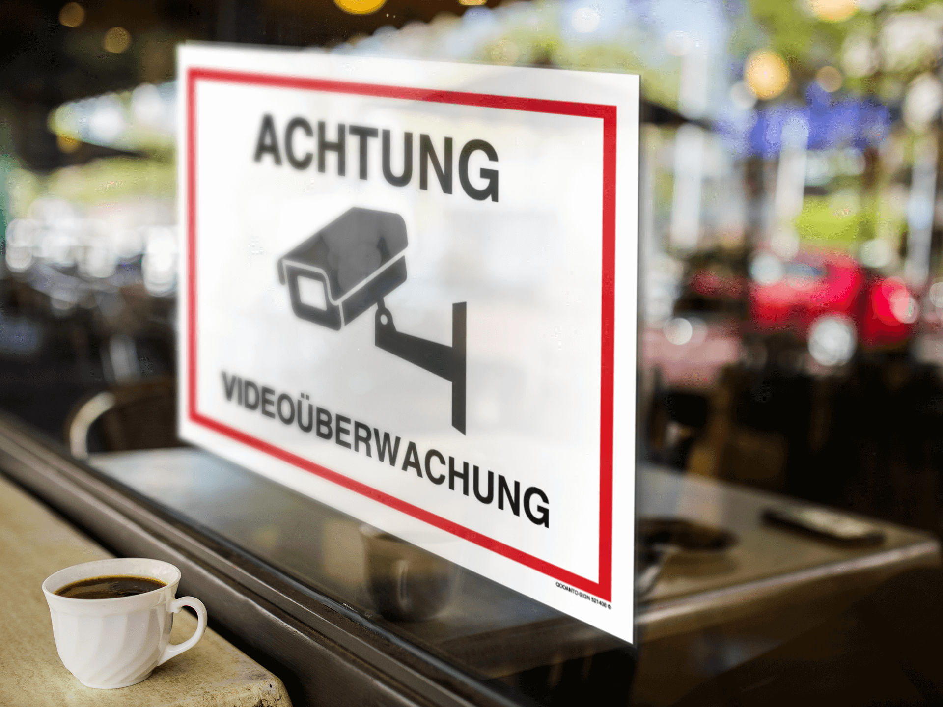 25 Stück Videoüberwachung Aufkleber ACHTUNG VIDEOÜBERWACHUNG | UV-Schutz | Klebefolie | 14.8 x 10.5 cm | Weiss/Rot | Rechteck | Querformat