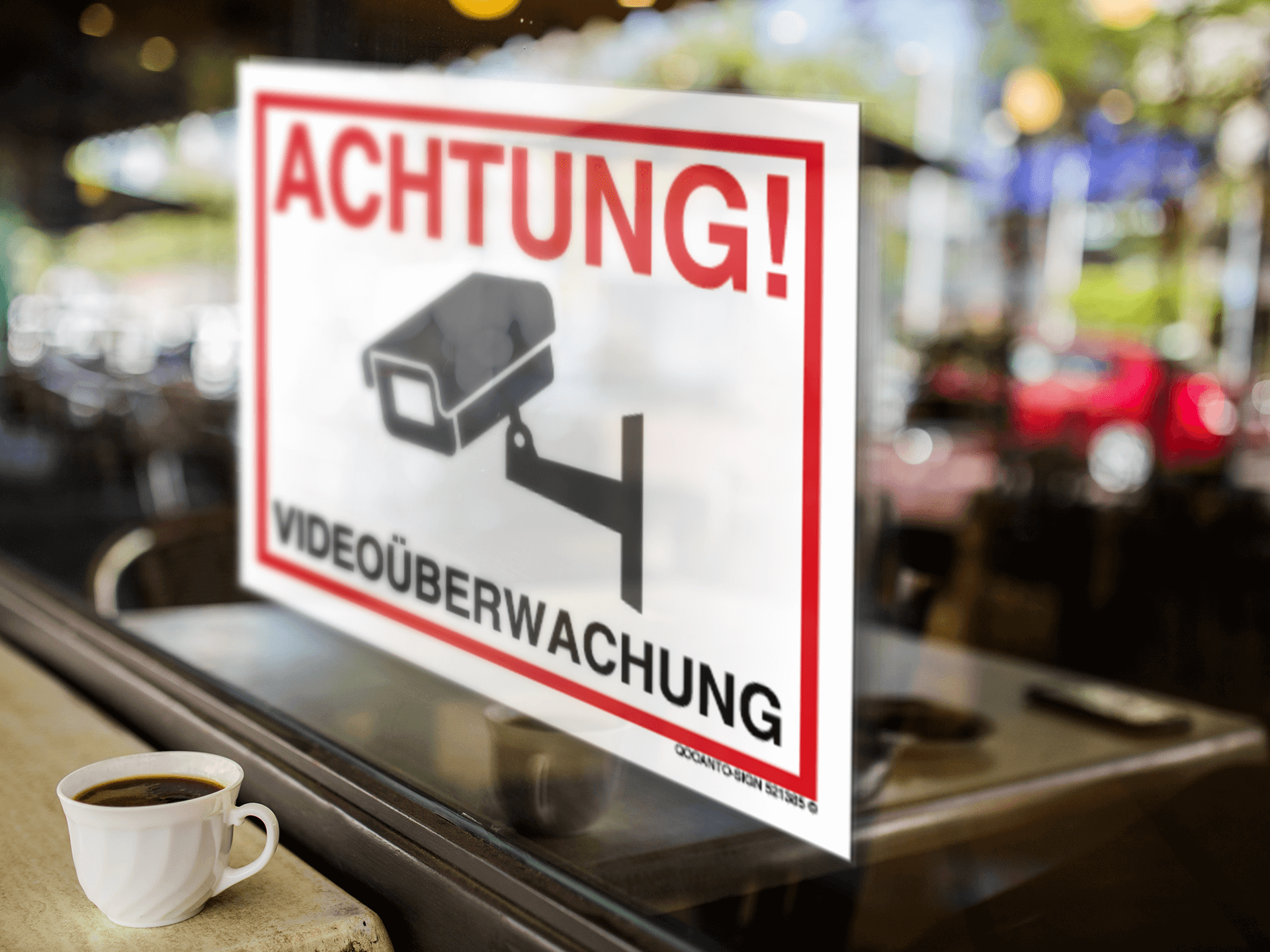 50 Stück Videoüberwachung Aufkleber ACHTUNG VIDEOÜBERWACHUNG | UV-Schutz | Klebefolie | 7.4 x 5.2 cm | Weiss/Rot, Querformat | Rechteck | Querformat