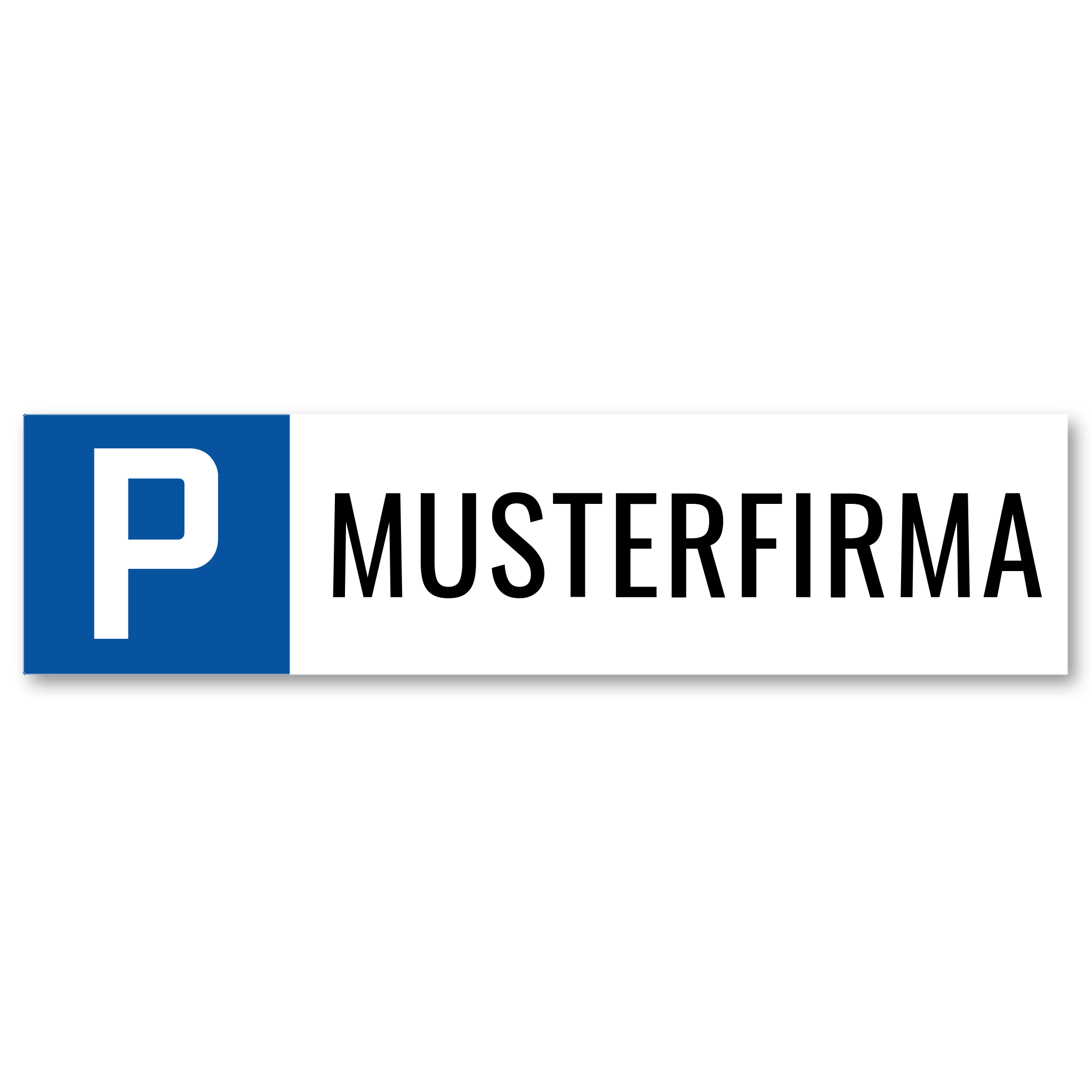 MUSTERFIRMA Parkplatzschild | Alu-Verbund | Blau/Weiss | Verlängert