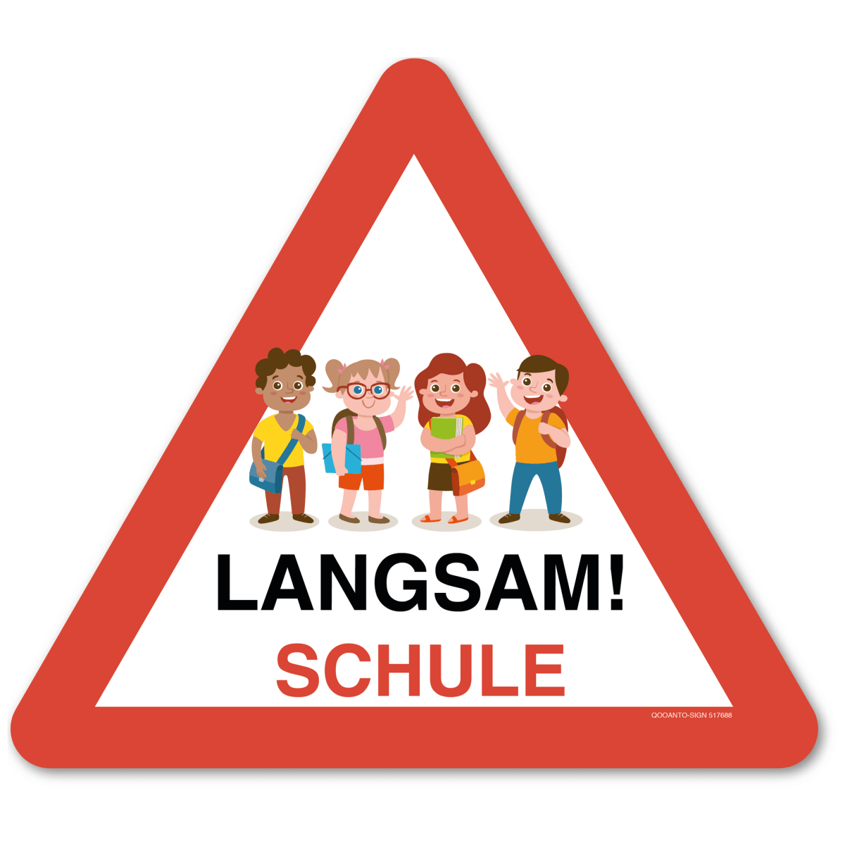 Achtung Kinder Schild oder Aufkleber, Warndreieck Langsam! Schule Kinder Mit Schultasche, aus Alu-Verbund oder Selbstklebefolie mit UV-Schutz - QOOANTO-SIGN