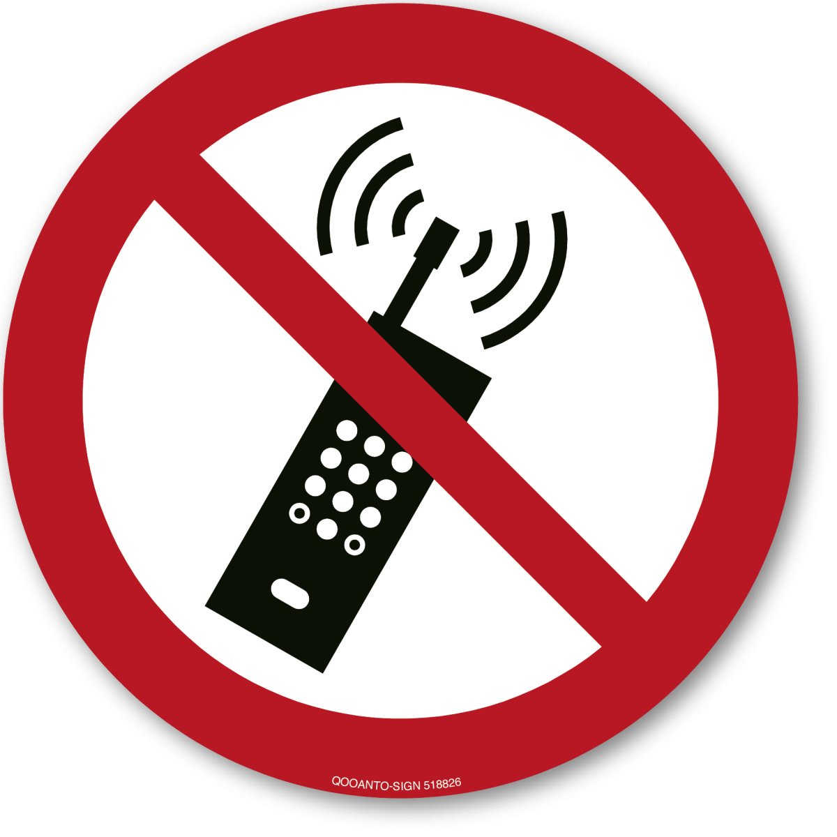 Eingeschaltete Mobiltelefone Verboten, EN ISO 7010, P013 Verbotsschild oder Aufkleber aus Alu-Verbund oder Selbstklebefolie mit UV-Schutz - QOOANTO-SIGN